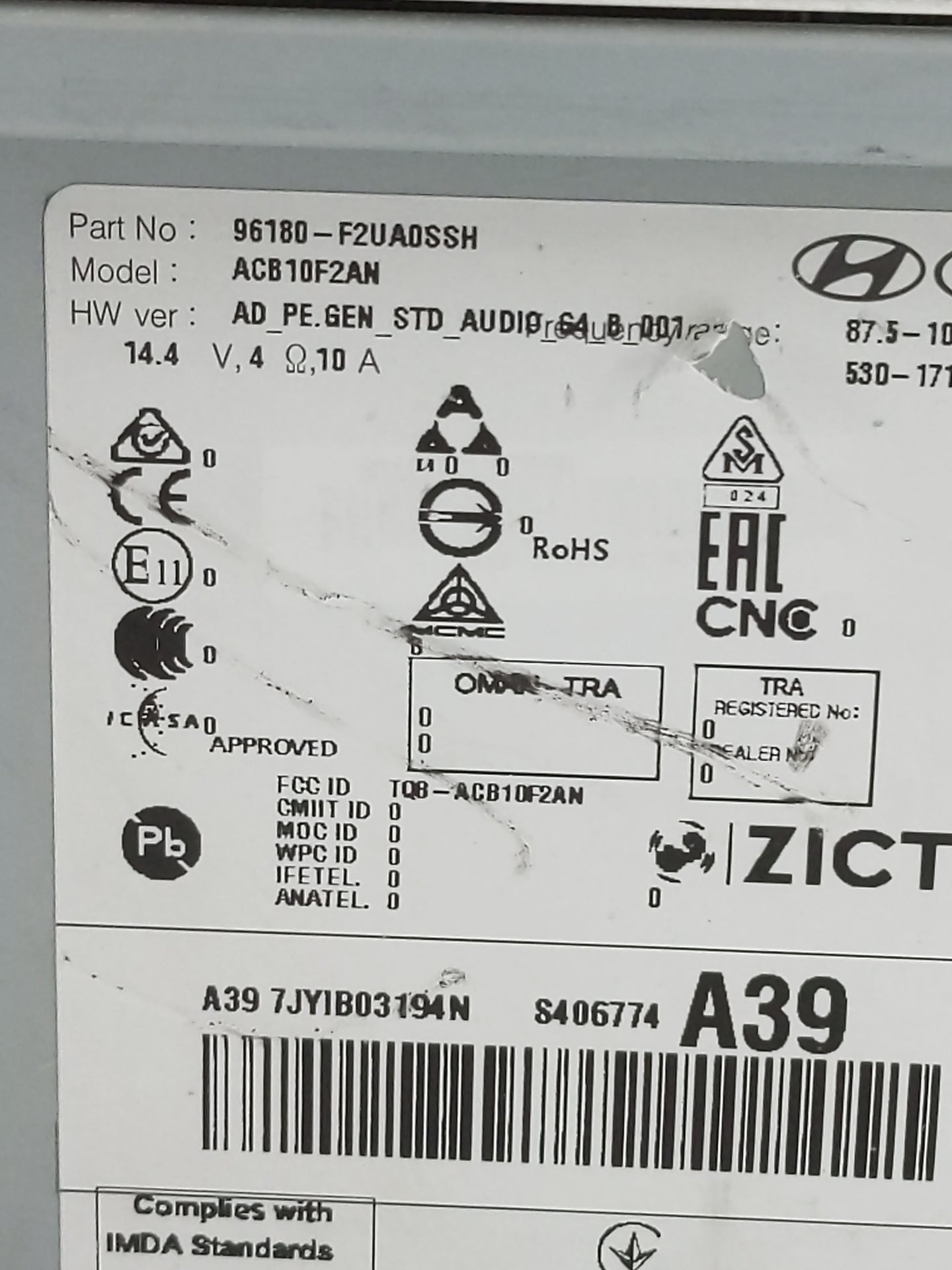 2019-2020 Hyundai Elantra Radio AM FM Cd Player Receiver Replacement P/N:96180-F2UA0SSH ACB10F2AN Fits Fits 2019 2020 OEM Us