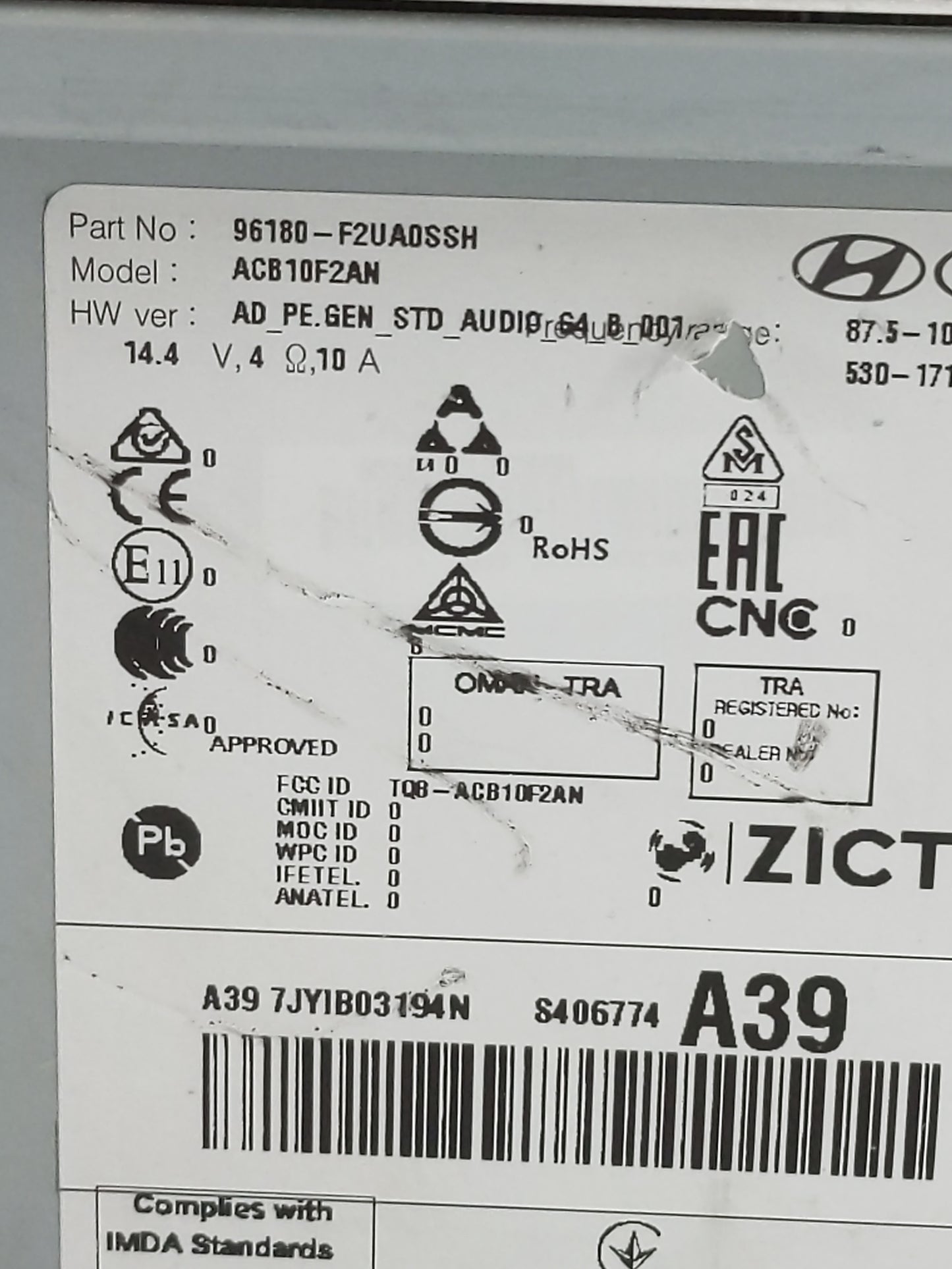 2019-2020 Hyundai Elantra Radio AM FM Cd Player Receiver Replacement P/N:96180-F2UA0SSH ACB10F2AN Fits Fits 2019 2020 OEM Us
