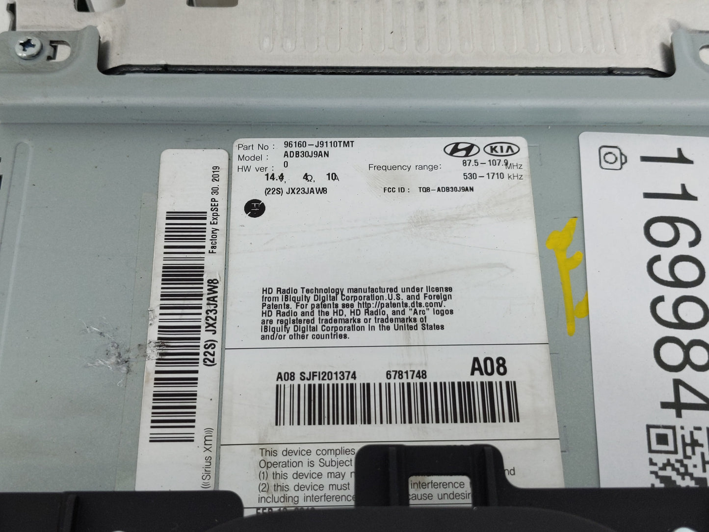 2018-2021 Hyundai Kona Radio AM FM Cd Player Receiver Replacement P/N:96160-J9110TMT Fits Fits 2018 2019 2020 2021 OEM Used 