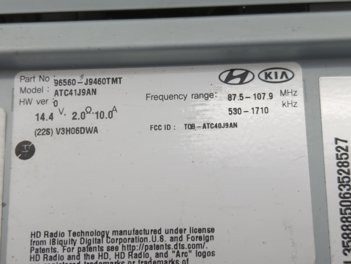 2019-2021 Hyundai Kona Radio AM FM Cd Player Receiver Replacement P/N:96560-J9460TMT ATC41J9AN Fits Fits 2019 2020 2021 OEM 