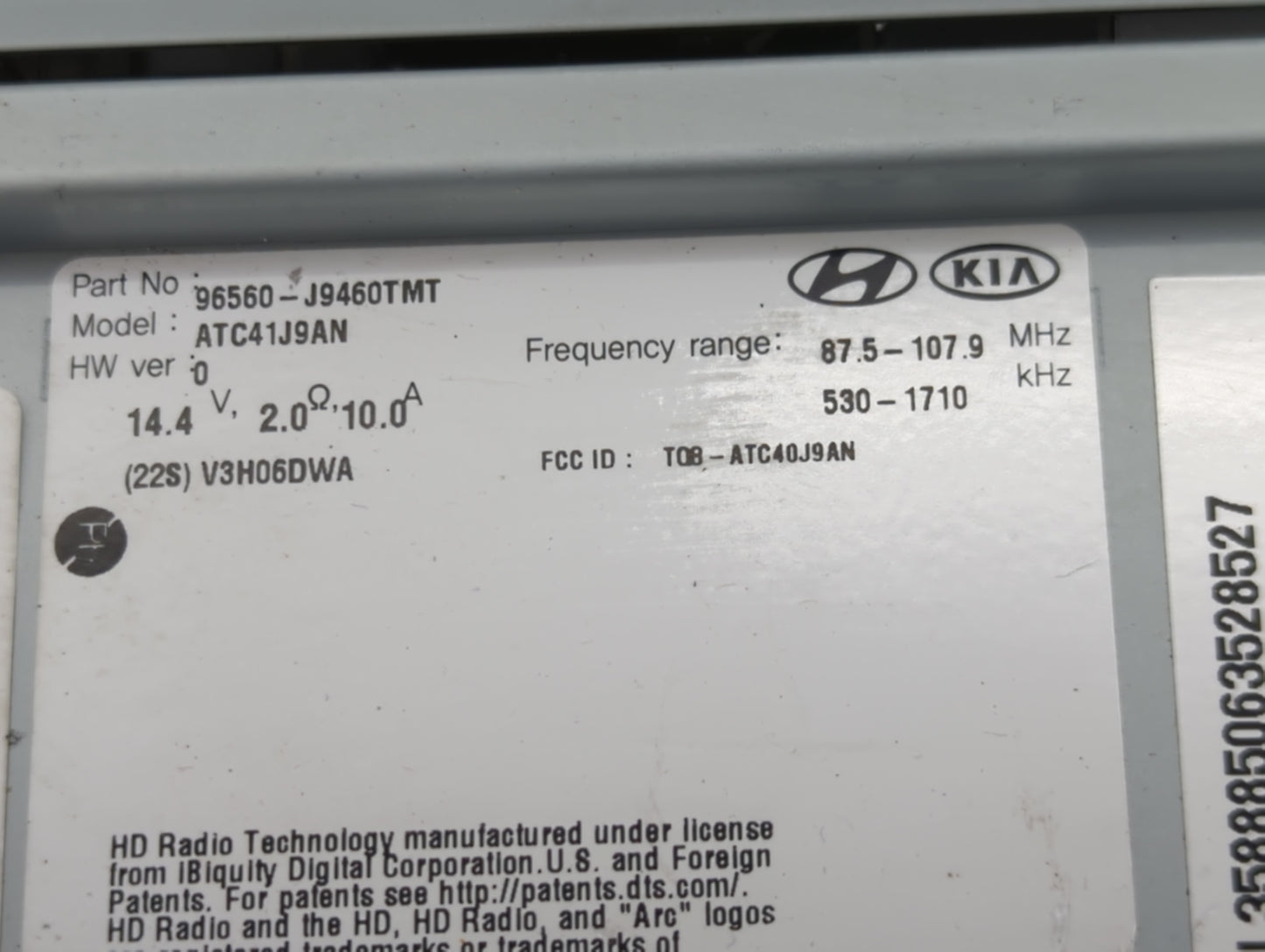 2019-2021 Hyundai Kona Radio AM FM Cd Player Receiver Replacement P/N:96560-J9460TMT ATC41J9AN Fits Fits 2019 2020 2021 OEM 