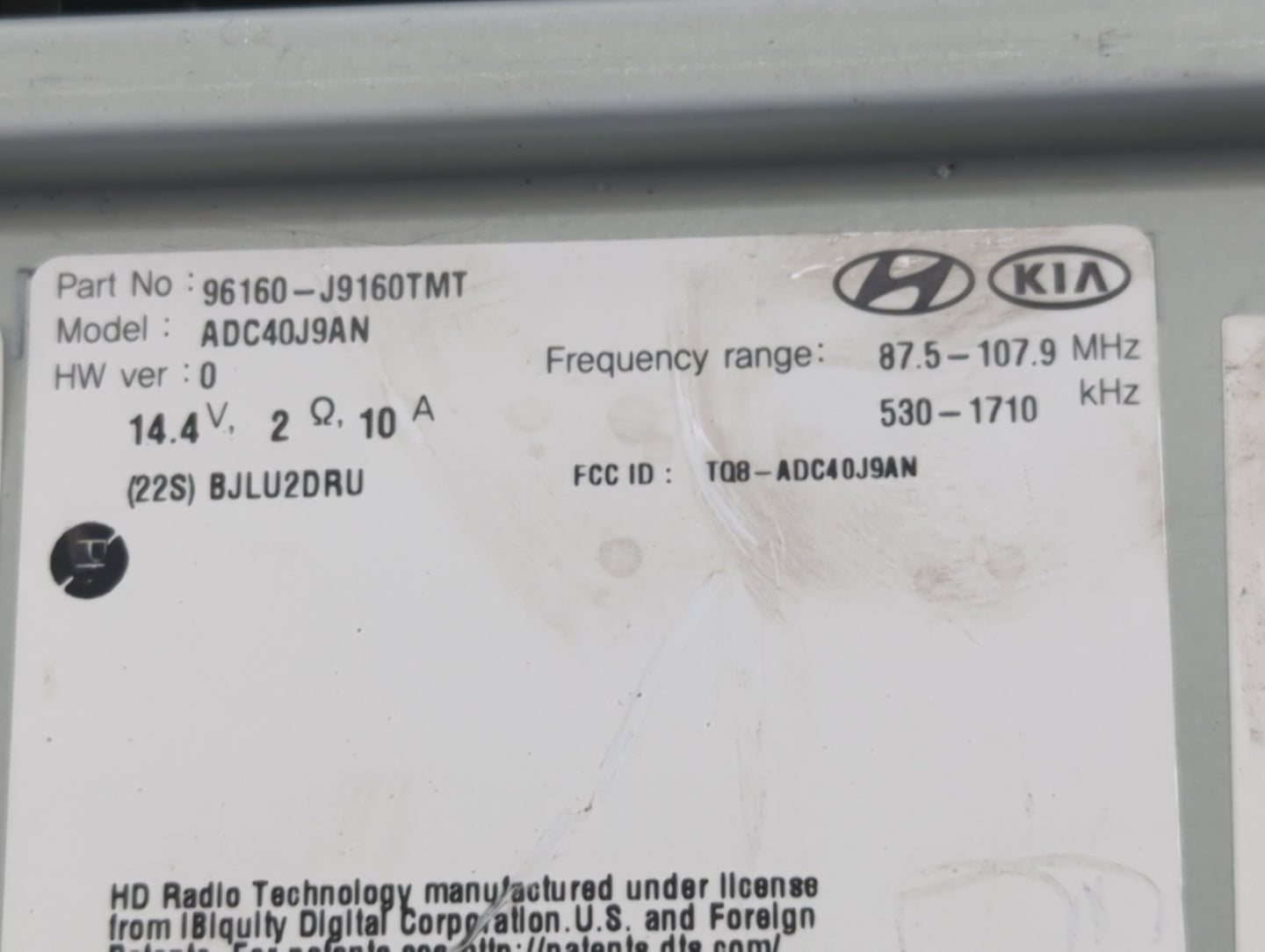 2018-2021 Hyundai Kona Radio AM FM Cd Player Receiver Replacement P/N:96160-J9106TMT Fits Fits 2018 2019 2020 2021 OEM Used 