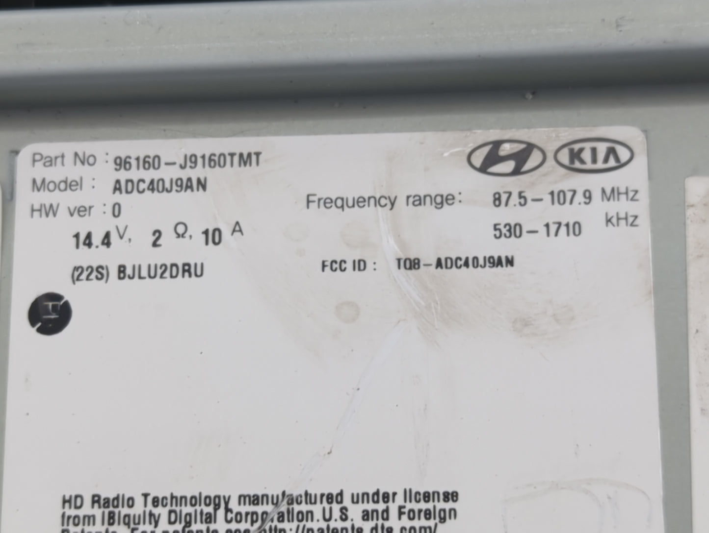 2018-2021 Hyundai Kona Radio AM FM Cd Player Receiver Replacement P/N:96160-J9106TMT Fits Fits 2018 2019 2020 2021 OEM Used 