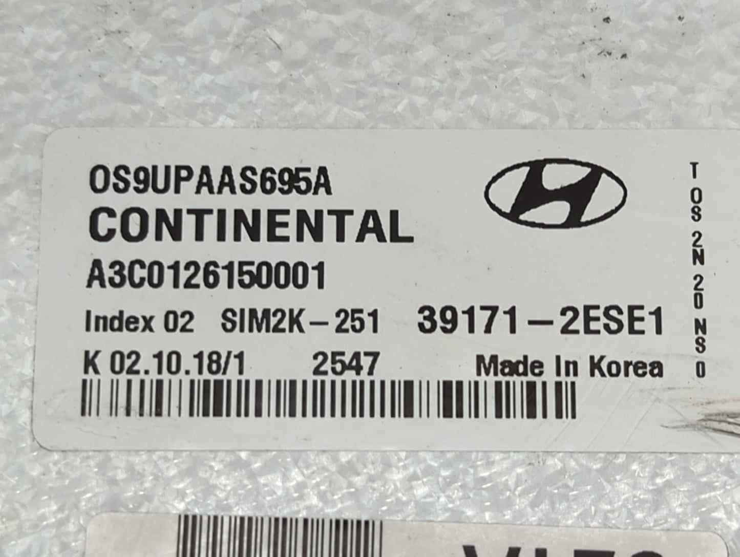 2018-2021 Hyundai Kona PCM Engine Control Computer ECU ECM PCU OEM P/N:39171-2ESE1 OS9UPAAS695A Fits Fits 2018 2019 2020 202
