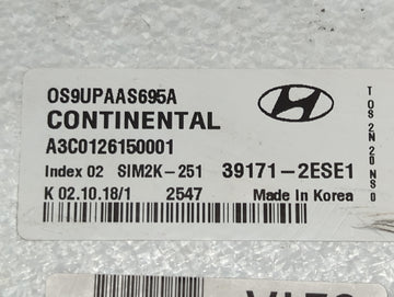 2018-2021 Hyundai Kona PCM Engine Control Computer ECU ECM PCU OEM P/N:39171-2ESE1 OS9UPAAS695A Fits Fits 2018 2019 2020 2021 OEM Used Auto Parts