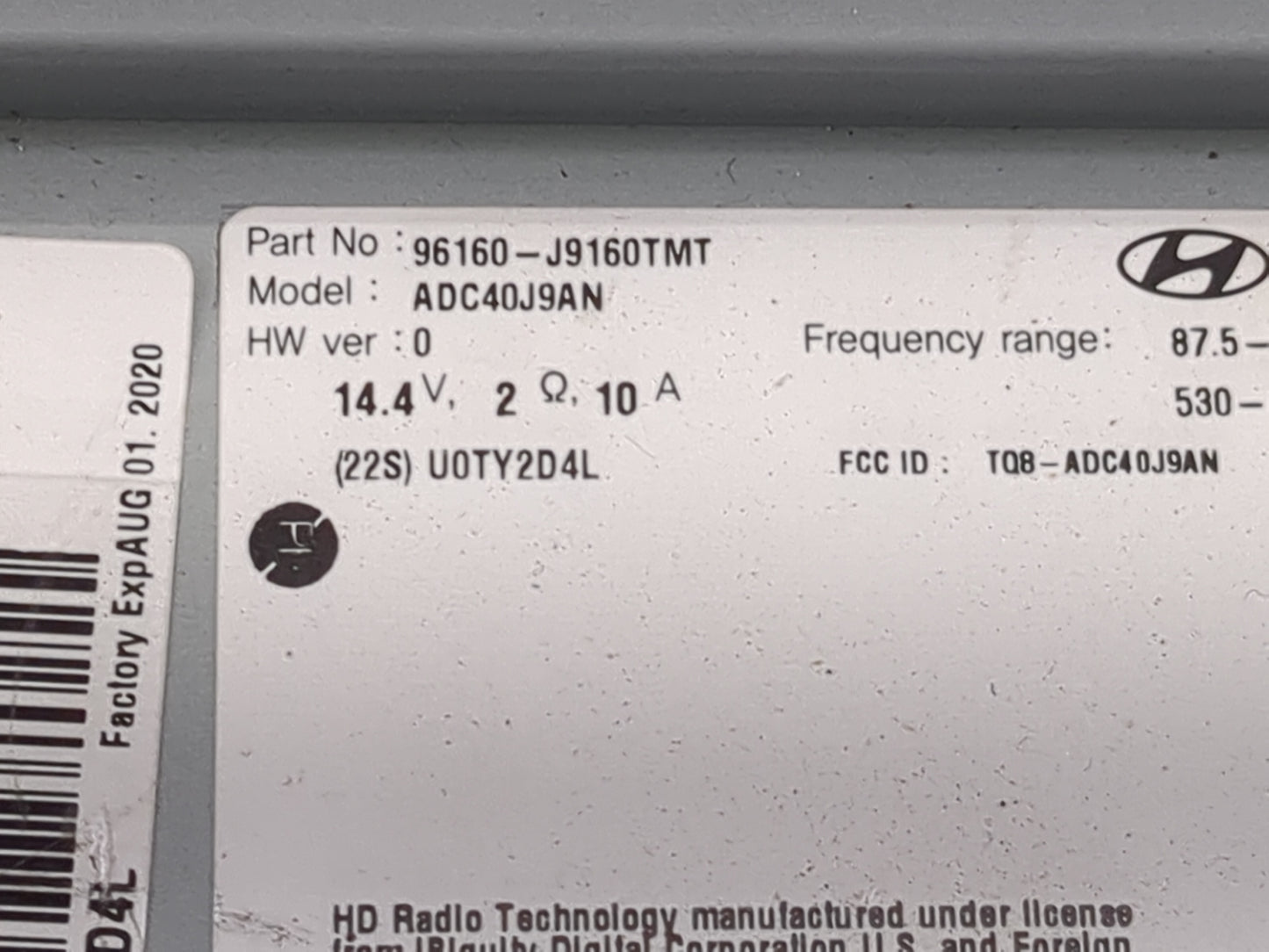 2019-2021 Hyundai Kona Radio AM FM Cd Player Receiver Replacement P/N:96160-J9160TMT ADC40J9AN Fits Fits 2019 2020 2021 OEM 
