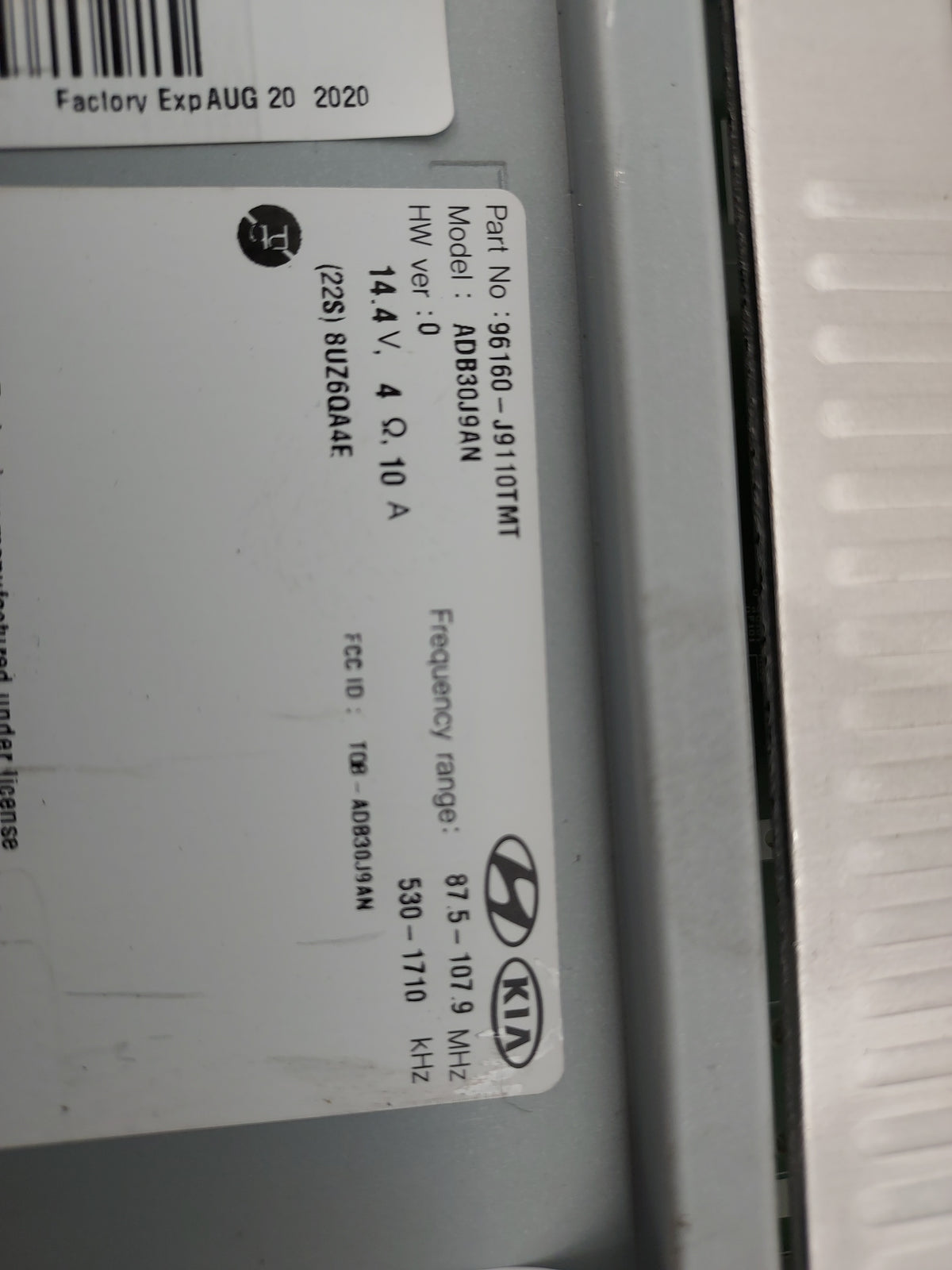 2018-2021 Hyundai Kona Radio AM FM Cd Player Receiver Replacement P/N:96160-J9110TMT ADB30J9AN Fits Fits 2018 2019 2020 2021
