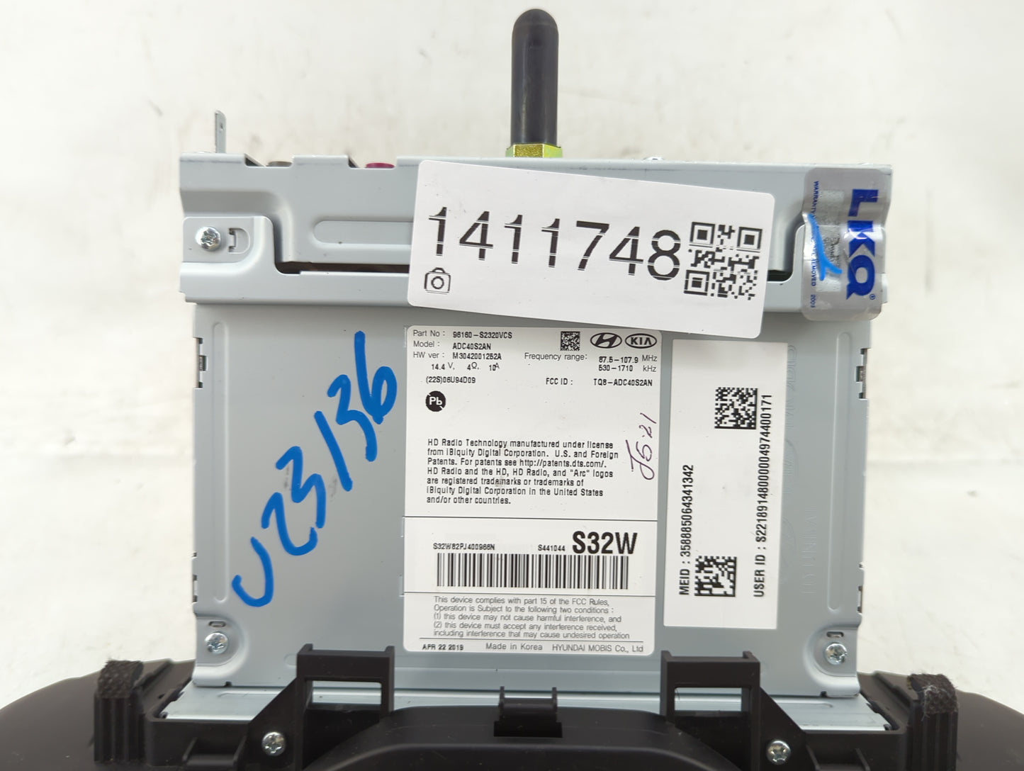 2019-2020 Hyundai Santa Fe Radio AM FM Cd Player Receiver Replacement P/N:96160-S2320VCS Fits Fits 2019 2020 OEM Used Auto P