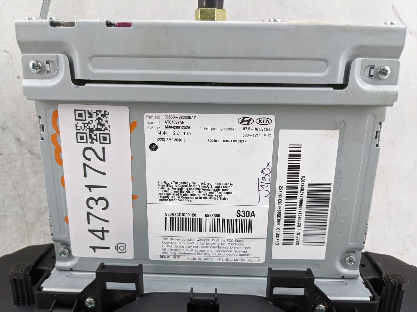 2019-2020 Hyundai Santa Fe Radio AM FM Cd Player Receiver Replacement P/N:96560-S2300UAY ATC40S2AN Fits Fits 2019 2020 OEM U