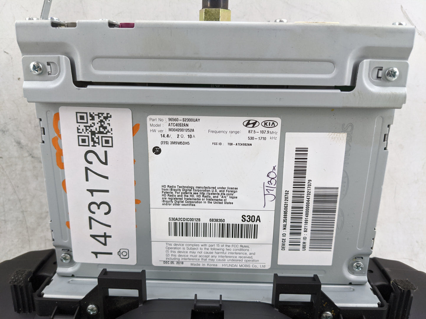 2019-2020 Hyundai Santa Fe Radio AM FM Cd Player Receiver Replacement P/N:96560-S2300UAY ATC40S2AN Fits Fits 2019 2020 OEM U