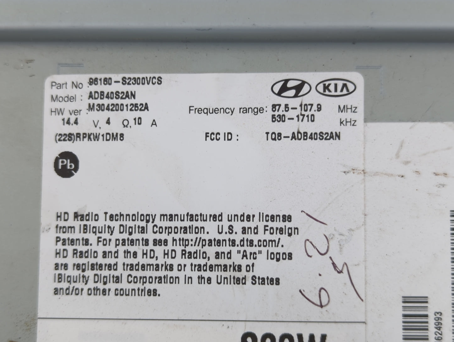 2019-2020 Hyundai Santa Fe Radio AM FM Cd Player Receiver Replacement P/N:96160-S2300VCS Fits Fits 2019 2020 OEM Used Auto P