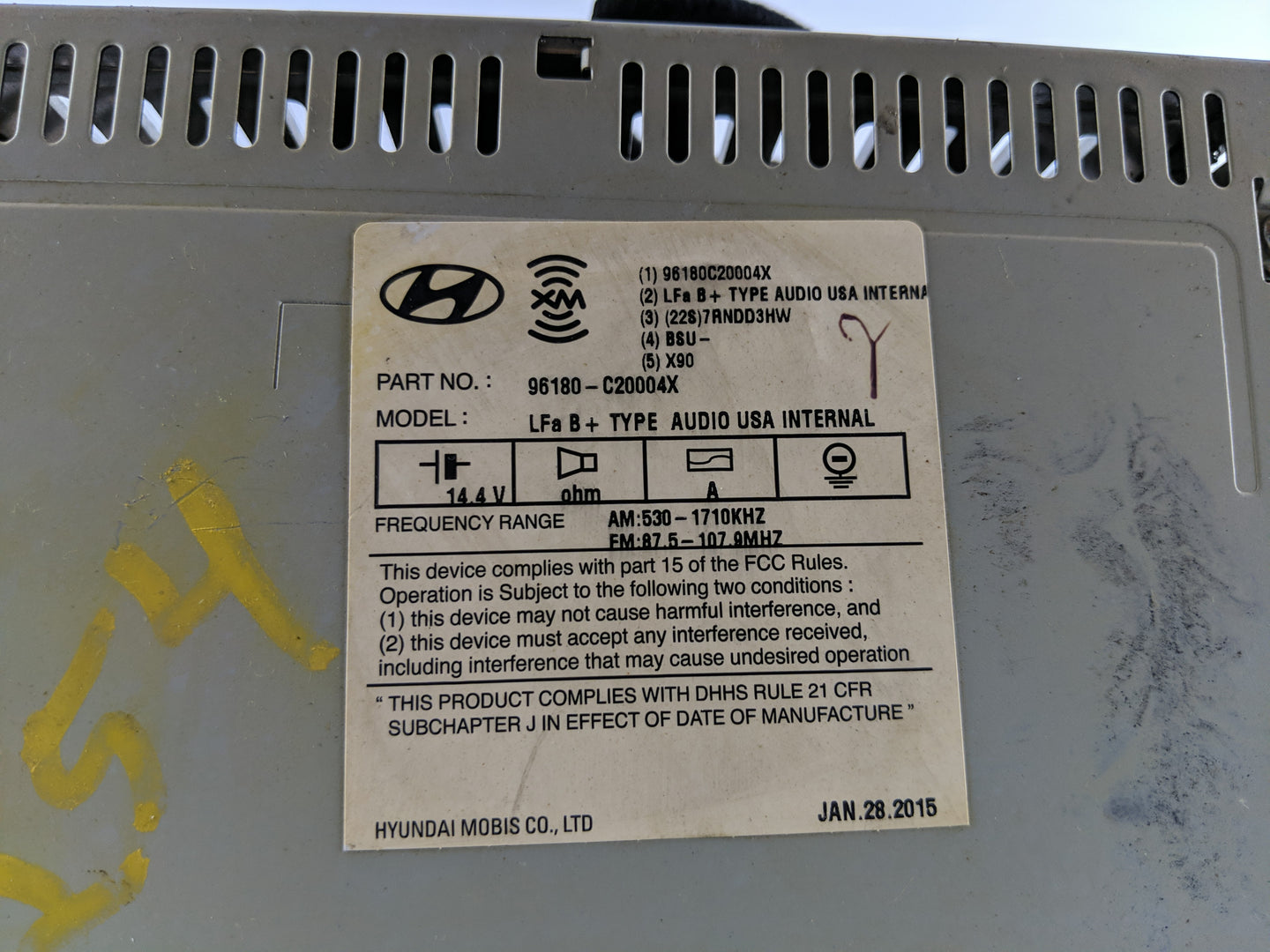 2015-2017 Hyundai Sonata Radio AM FM Cd Player Receiver Replacement P/N:96180-C20004X Fits Fits 2015 2016 2017 OEM Used Auto