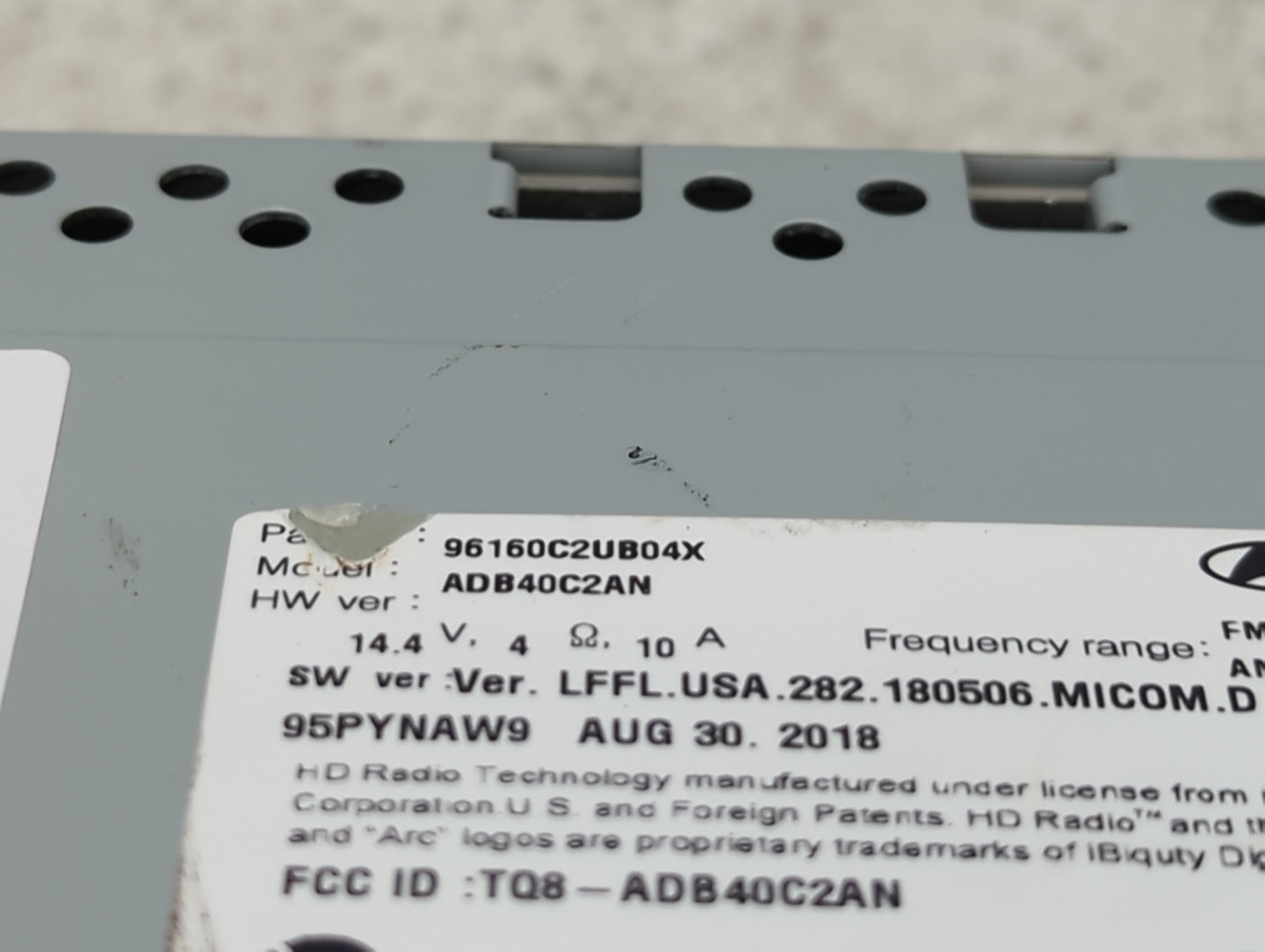 2018-2019 Hyundai Sonata Radio AM FM Cd Player Receiver Replacement P/N:96160C2UB04X Fits Fits 2018 2019 OEM Used Auto Parts