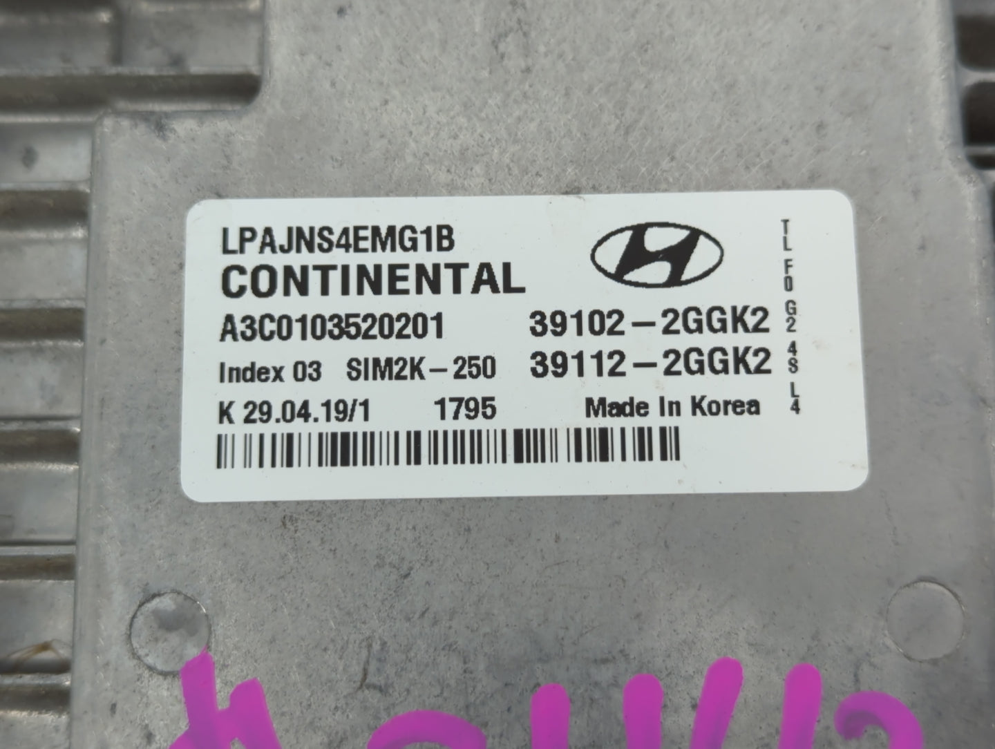 2018-2019 Hyundai Sonata PCM Engine Control Computer ECU ECM PCU OEM P/N:39102-2GGK2 Fits Fits 2018 2019 OEM Used Auto Parts