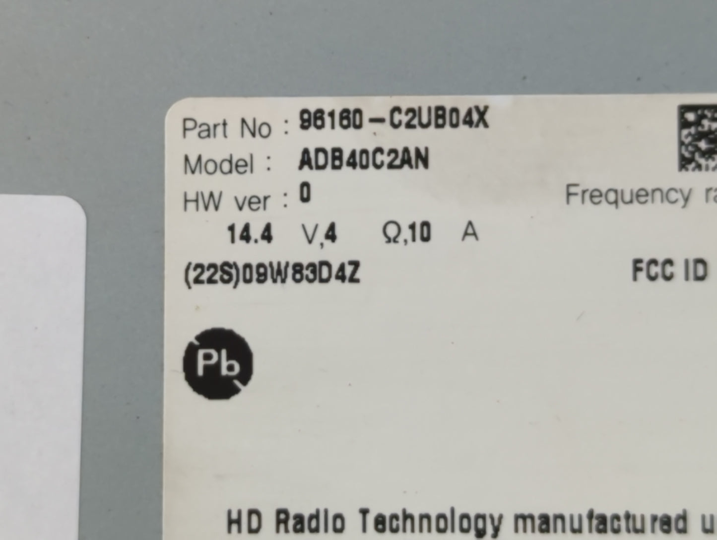 2018-2019 Hyundai Sonata Radio AM FM Cd Player Receiver Replacement P/N:96160-C2UB04X Fits Fits 2018 2019 OEM Used Auto Part