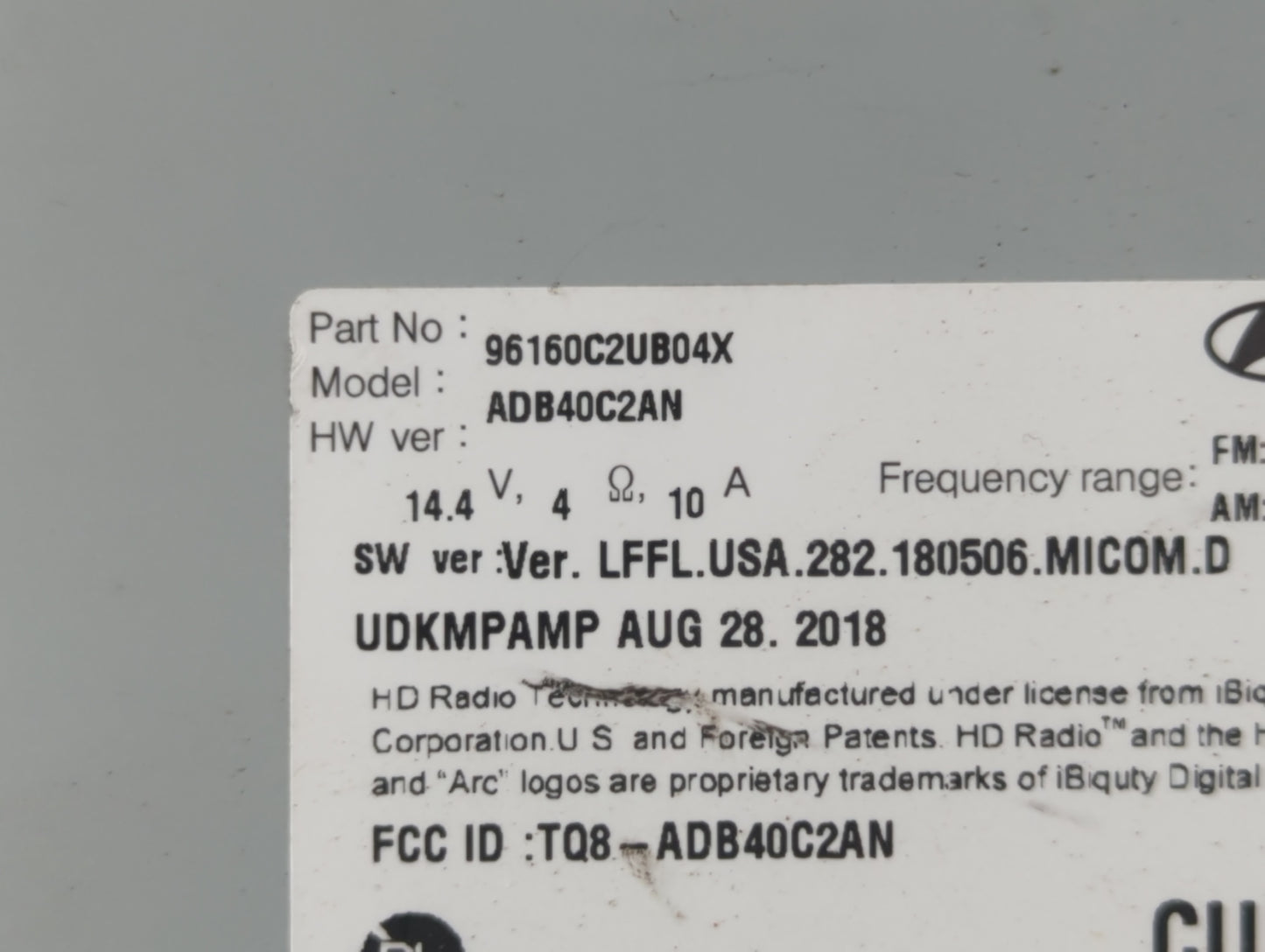 2018-2019 Hyundai Sonata Radio AM FM Cd Player Receiver Replacement P/N:96160C2UB04X Fits Fits 2018 2019 OEM Used Auto Parts