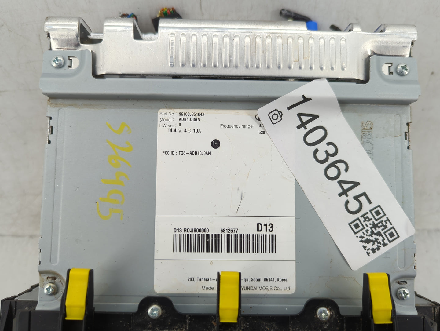 2019-2020 Hyundai Veloster Radio AM FM Cd Player Receiver Replacement P/N:96160J35104X Fits Fits 2019 2020 OEM Used Auto Par