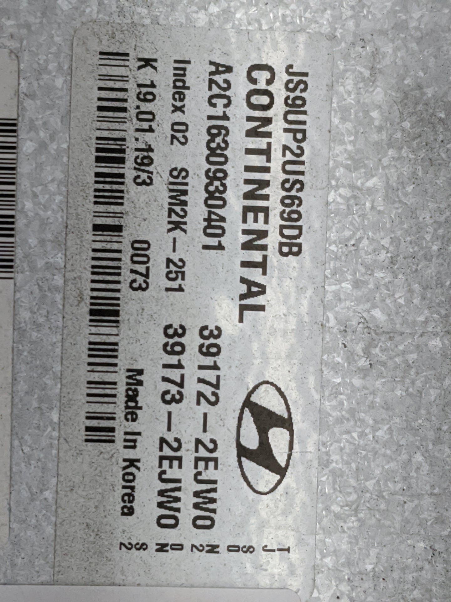 2019-2020 Hyundai Veloster PCM Engine Control Computer ECU ECM PCU OEM P/N:39172-2EJW0 39173-2EJW0 Fits Fits 2019 2020 OEM U
