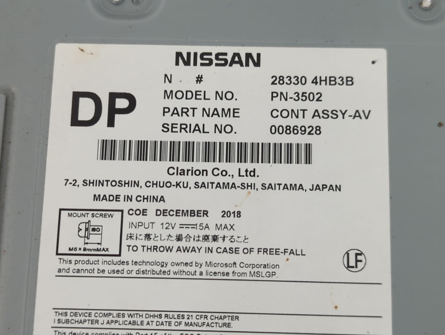 2015-2019 Infiniti Q50 Radio AM FM Cd Player Receiver Replacement P/N:28330-4HB3B Fits Fits 2015 2016 2017 2018 2019 2020 OE