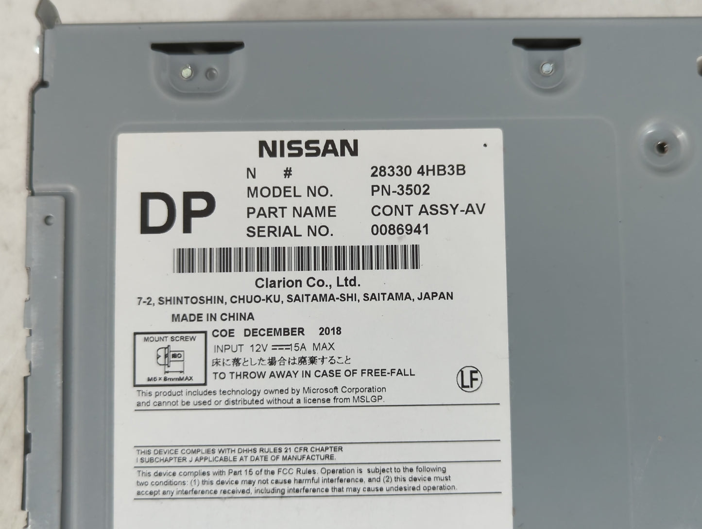 2017-2019 Infiniti Q50 Radio AM FM Cd Player Receiver Replacement P/N:28330 4HB3B Fits Fits 2017 2018 2019 OEM Used Auto Par