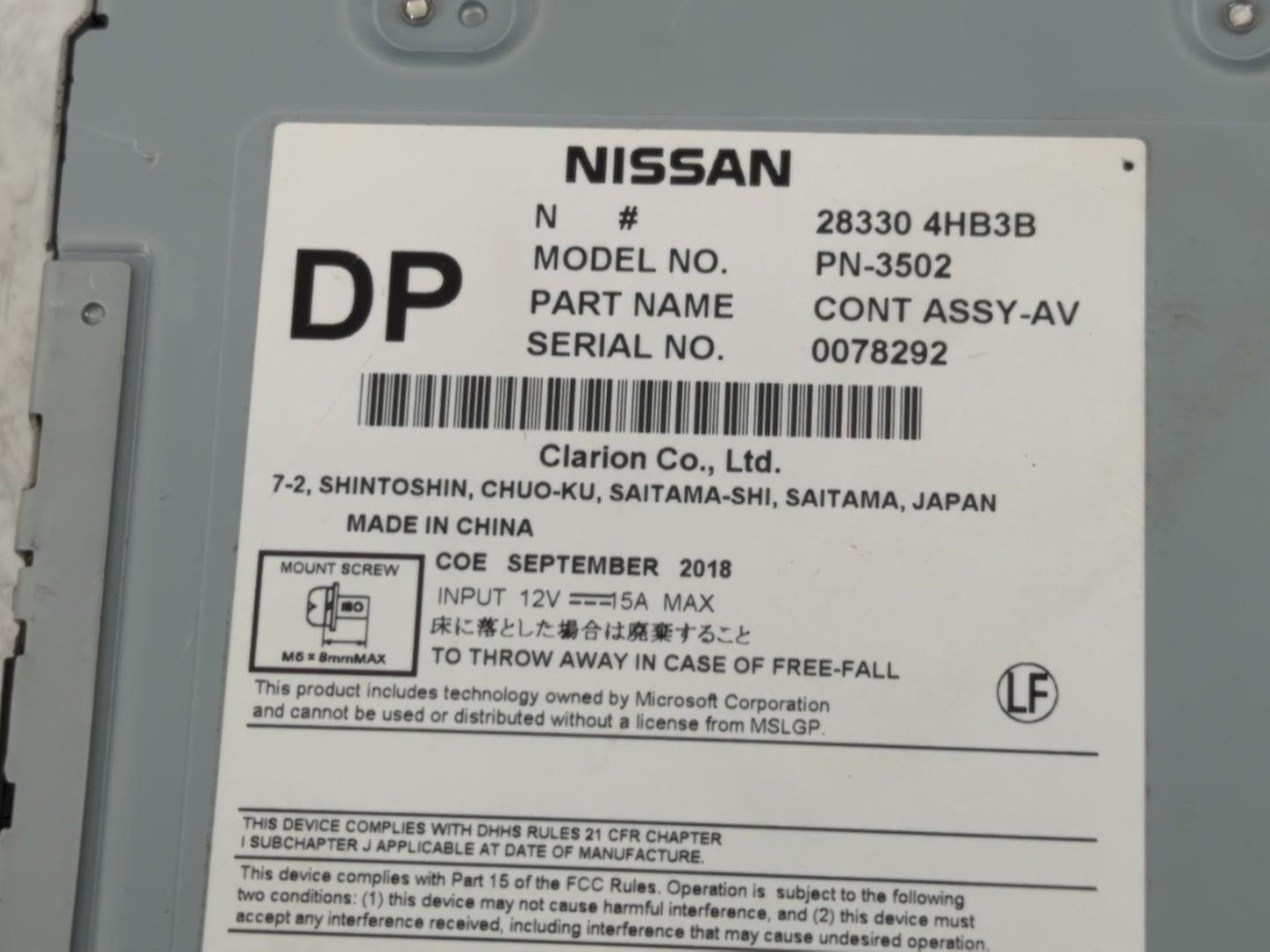 2019 Infiniti Q50 Radio AM FM Cd Player Receiver Replacement P/N:28330 4HB3B Fits OEM Used Auto Parts - Oemusedautoparts1.co