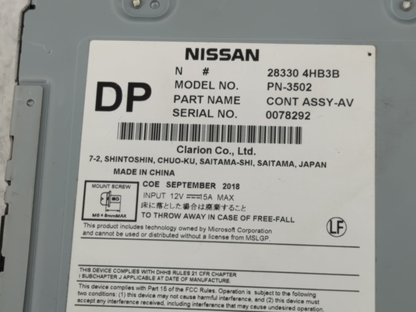 2019 Infiniti Q50 Radio AM FM Cd Player Receiver Replacement P/N:28330 4HB3B Fits OEM Used Auto Parts - Oemusedautoparts1.co