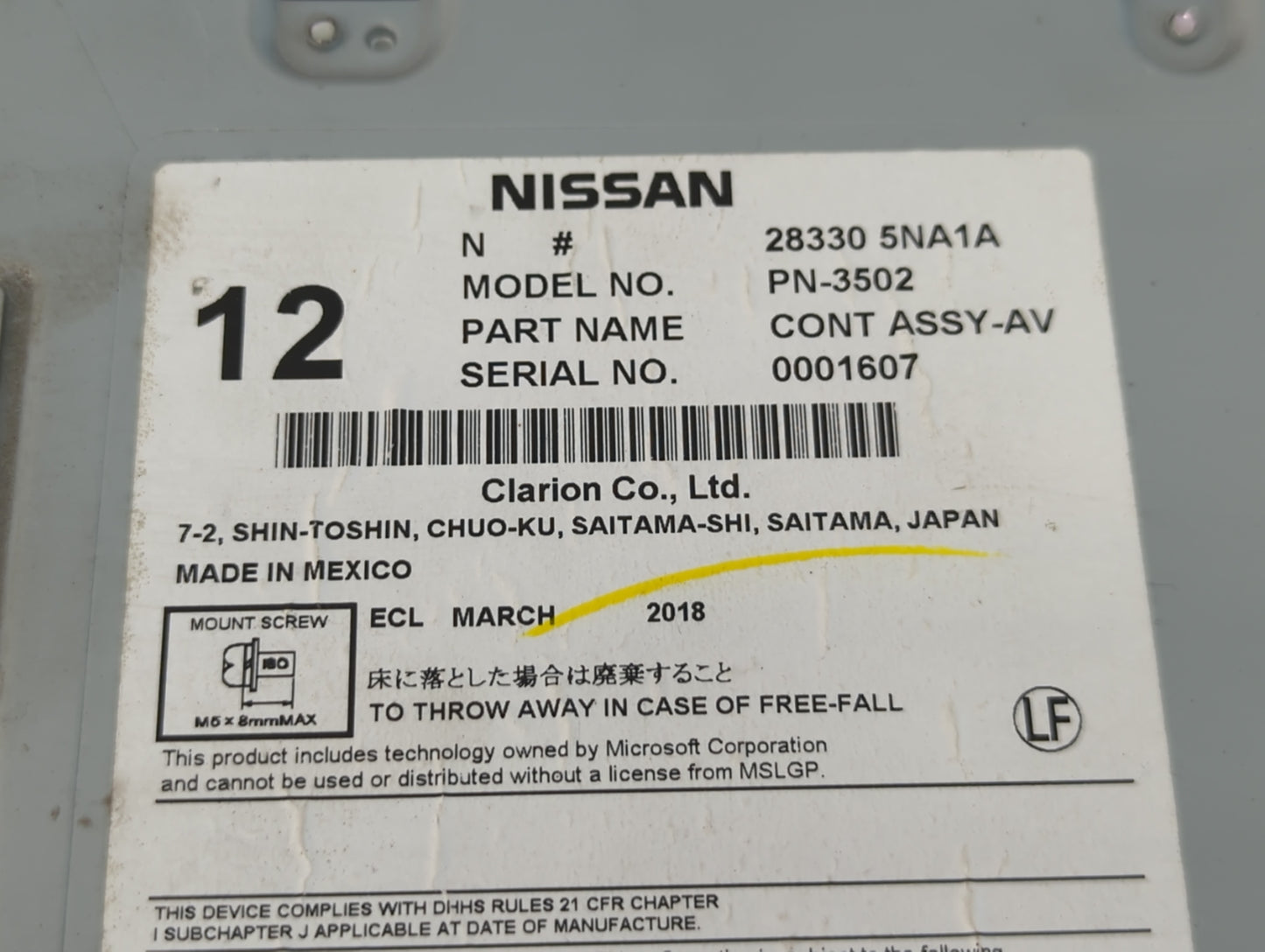 2019-2020 Infiniti Qx50 Radio AM FM Cd Player Receiver Replacement P/N:28830 5NA1A Fits Fits 2019 2020 OEM Used Auto Parts -