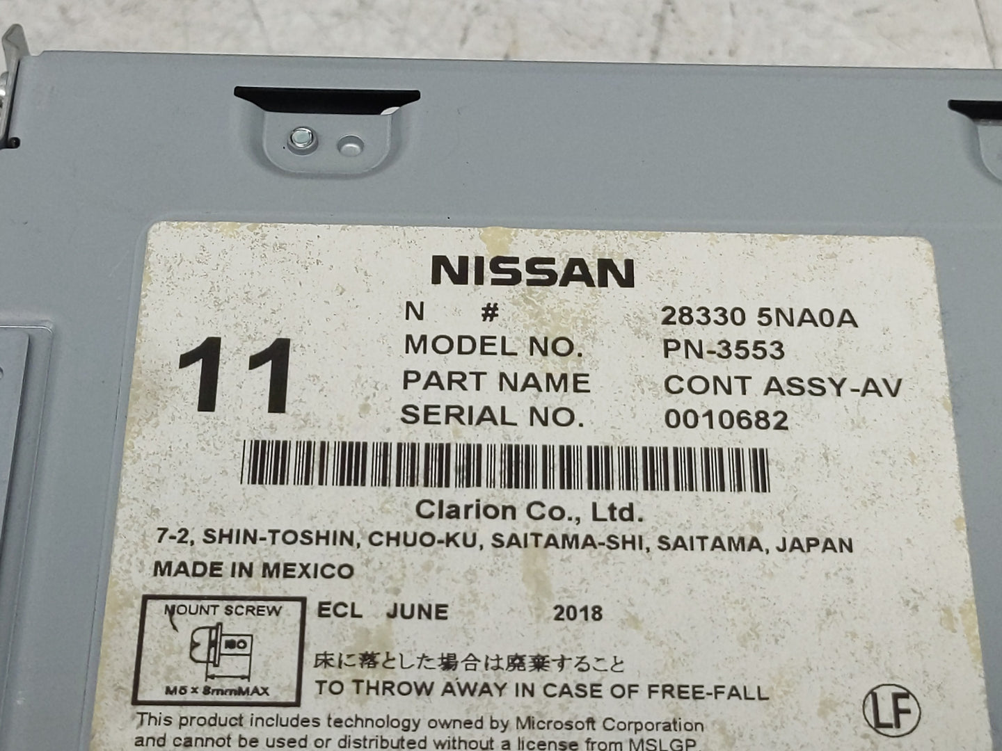 2019-2020 Infiniti Qx50 Radio AM FM Cd Player Receiver Replacement P/N:28330 5NA0A Fits Fits 2019 2020 OEM Used Auto Parts -