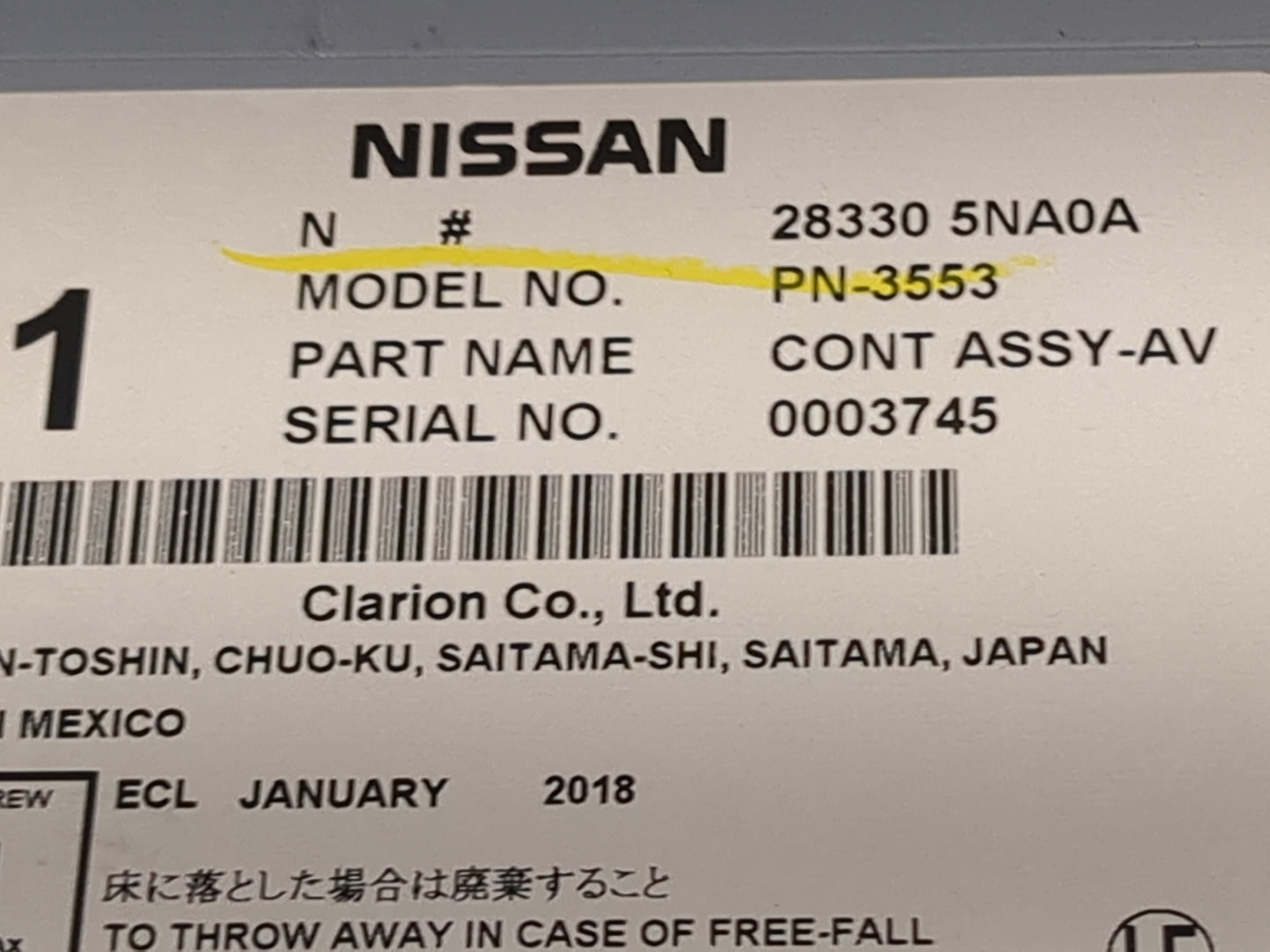 2019-2020 Infiniti Qx50 Radio AM FM Cd Player Receiver Replacement P/N:28330 5NA0A PN-3553 Fits Fits 2019 2020 OEM Used Auto