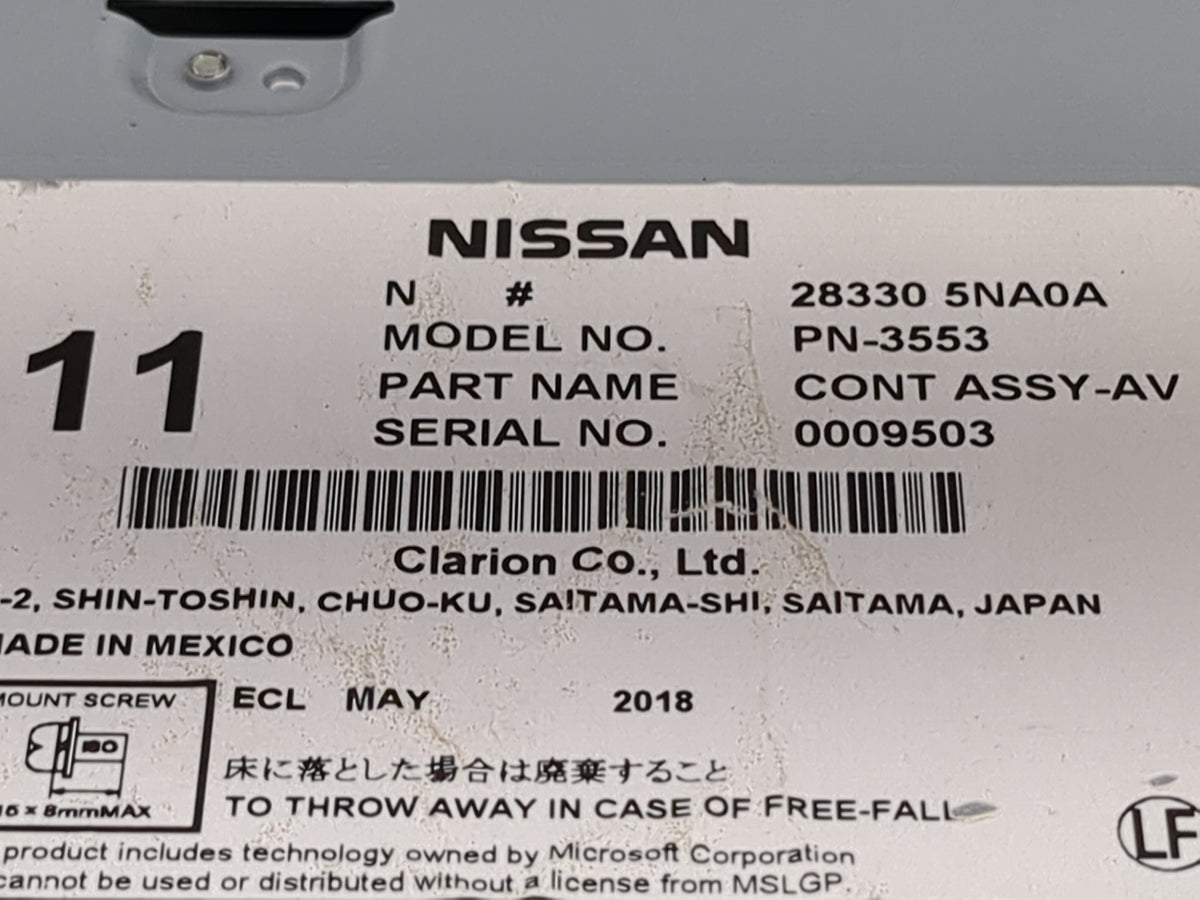 2019-2020 Infiniti Qx50 Radio AM FM Cd Player Receiver Replacement P/N:28330 5NA0A PN-3553 Fits Fits 2019 2020 OEM Used Auto