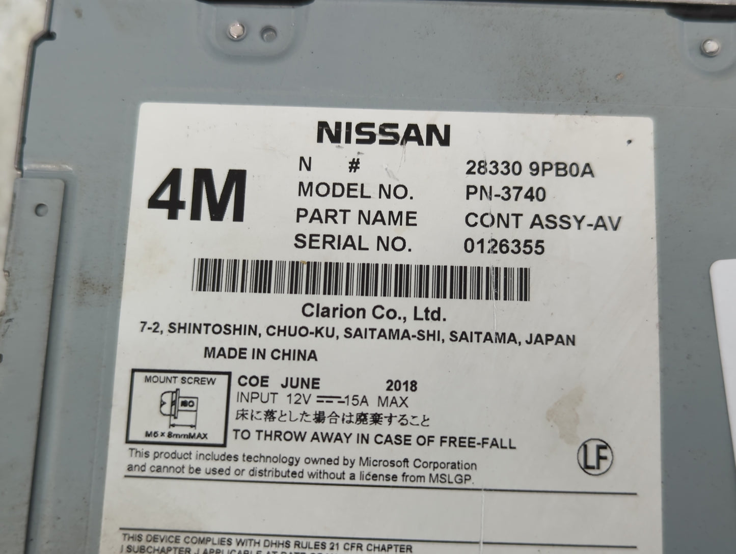 2017-2020 Infiniti Qx60 Radio AM FM Cd Player Receiver Replacement P/N:28330 9PB0A Fits Fits 2017 2018 2019 2020 OEM Used Au