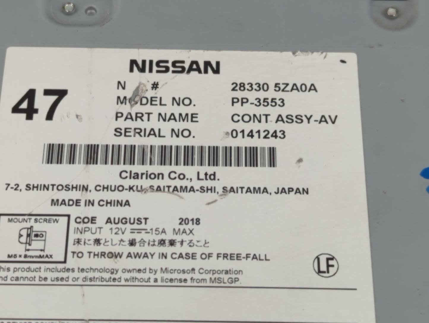 2017-2020 Infiniti Qx60 Radio AM FM Cd Player Receiver Replacement P/N:28330 5ZA0A Fits Fits 2017 2018 2019 2020 OEM Used Au