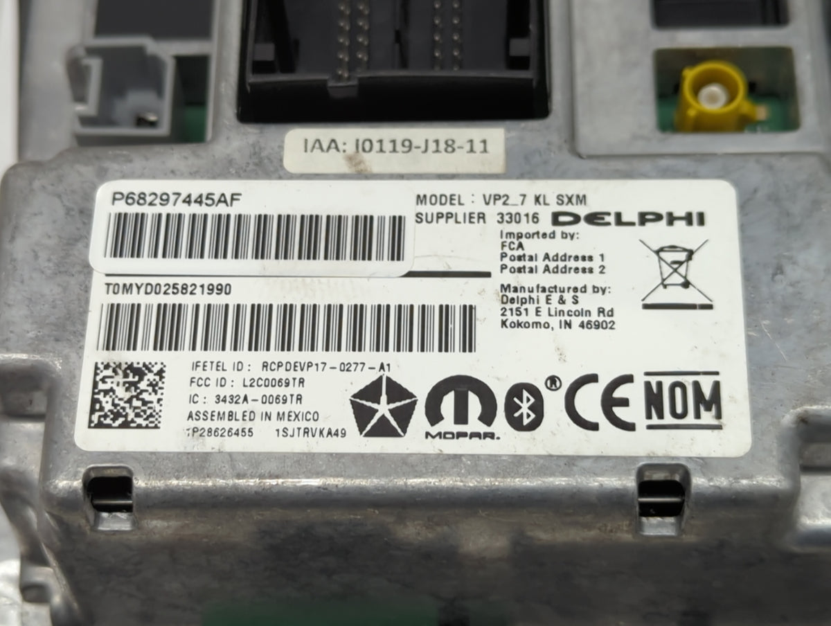 2019 Jeep Cherokee Radio AM FM Cd Player Receiver Replacement P/N:68297445AF OEM Used Auto Parts - Oemusedautoparts1.com