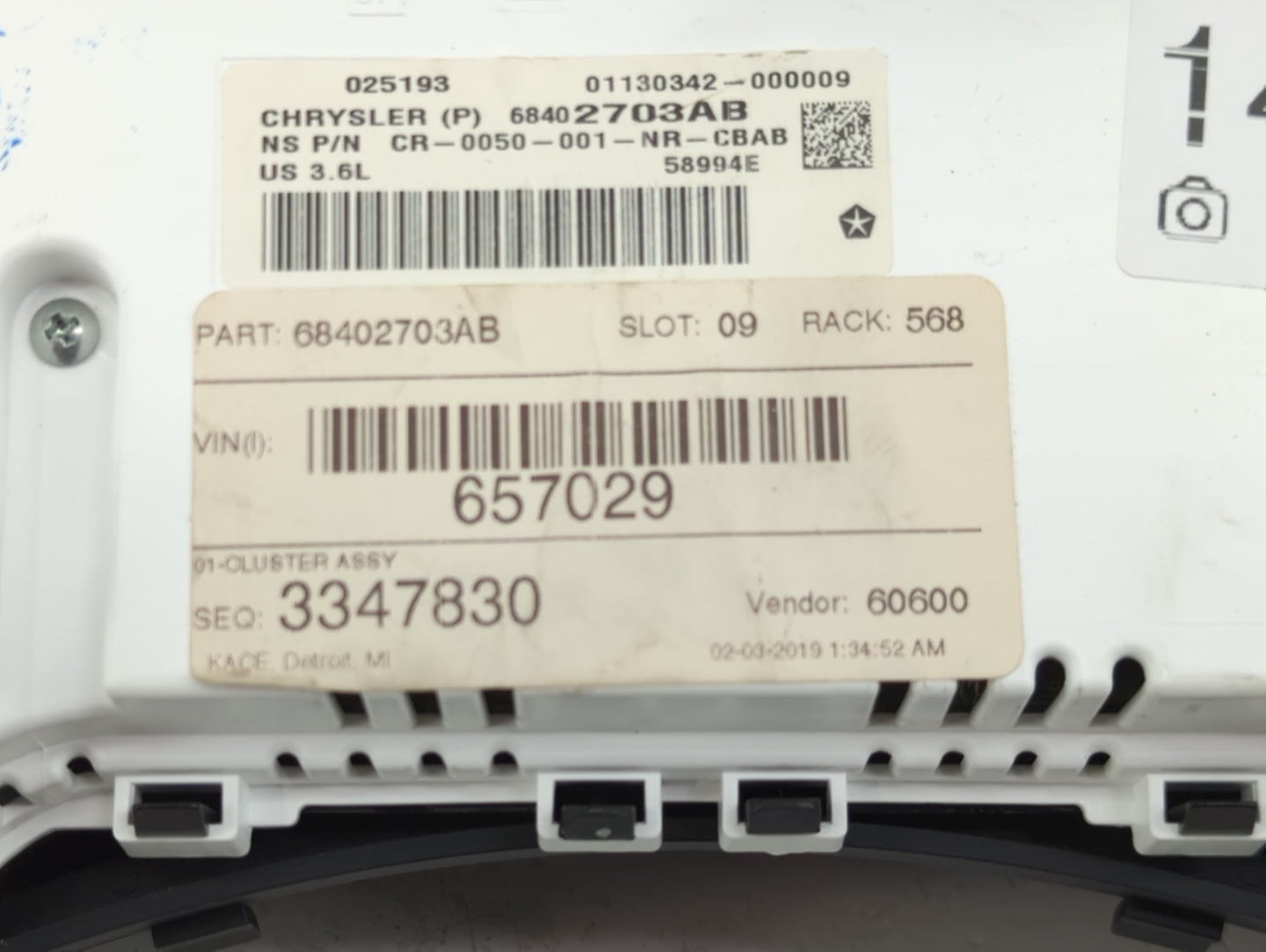 2019 Jeep Grand Cherokee Instrument Cluster Speedometer Gauges P/N:68402703AB Miles: Fits OEM Used Auto Parts - Oemusedautop