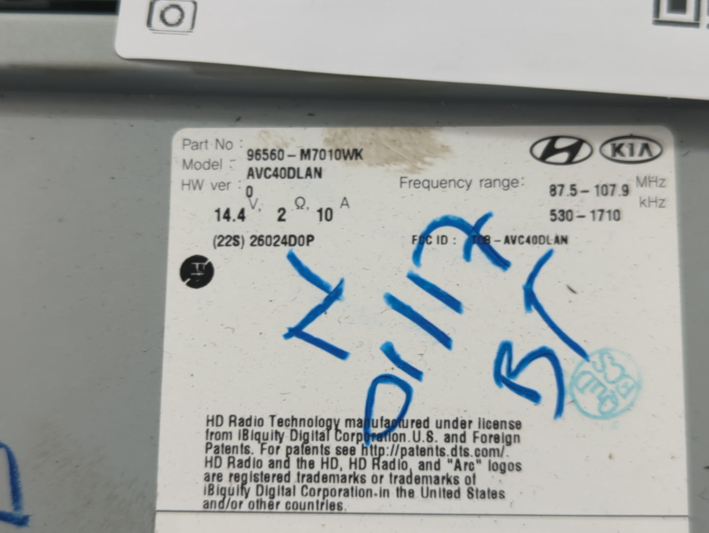 2019-2021 Kia Forte Radio AM FM Cd Player Receiver Replacement P/N:96560-M7010WK Fits Fits 2019 2020 2021 OEM Used Auto Part