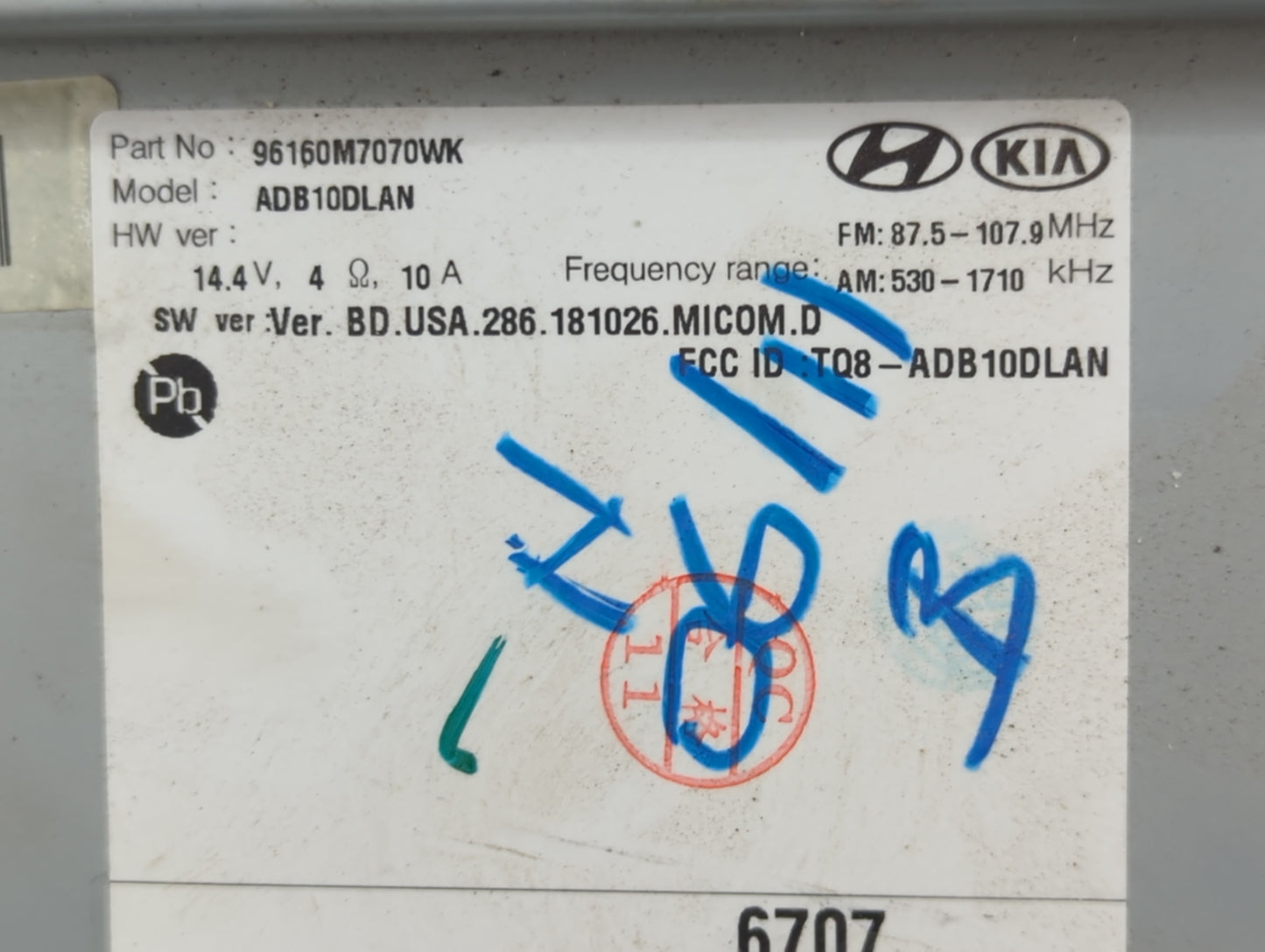 2019-2021 Kia Forte Radio AM FM Cd Player Receiver Replacement P/N:96160M7070WK ADB10DLAN, TQ8-ADB10DLAN Fits Fits 2019 2020