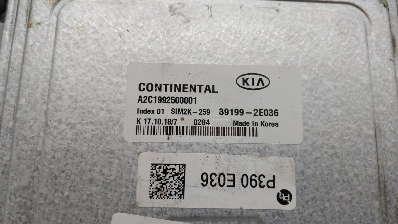 2019 Kia Forte PCM Engine Control Computer ECU ECM PCU OEM P/N:39199-2E036 Fits OEM Used Auto Parts - Oemusedautoparts1.com