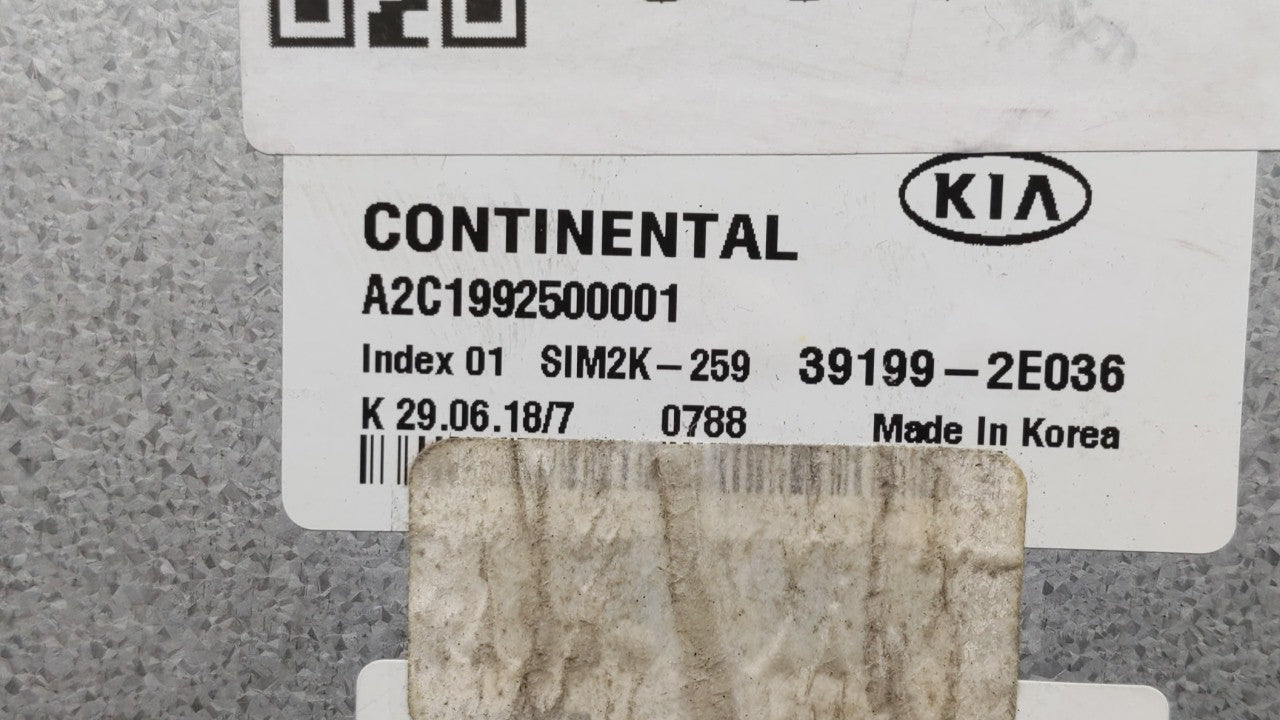 2019 Kia Forte PCM Engine Control Computer ECU ECM PCU OEM P/N:39199-2E036 Fits OEM Used Auto Parts - Oemusedautoparts1.com