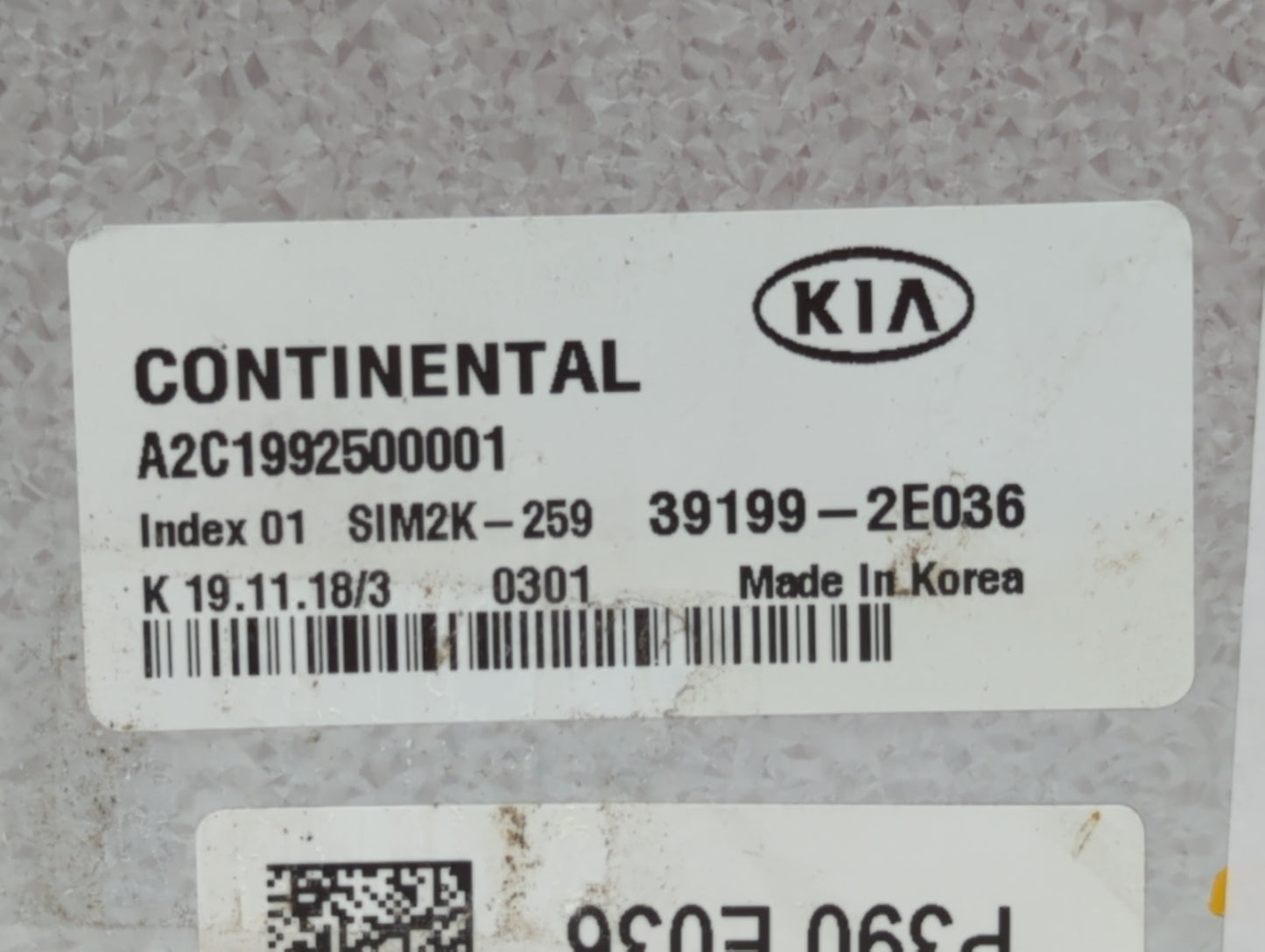 2019 Kia Forte PCM Engine Control Computer ECU ECM PCU OEM P/N:39199-2E036 Fits OEM Used Auto Parts - Oemusedautoparts1.com