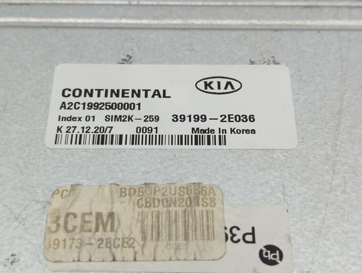 2019-2021 Kia Forte PCM Engine Control Computer ECU ECM PCU OEM P/N:39199-2E036 Fits 2019 2020 2021 OEM Used Auto Parts - Oe