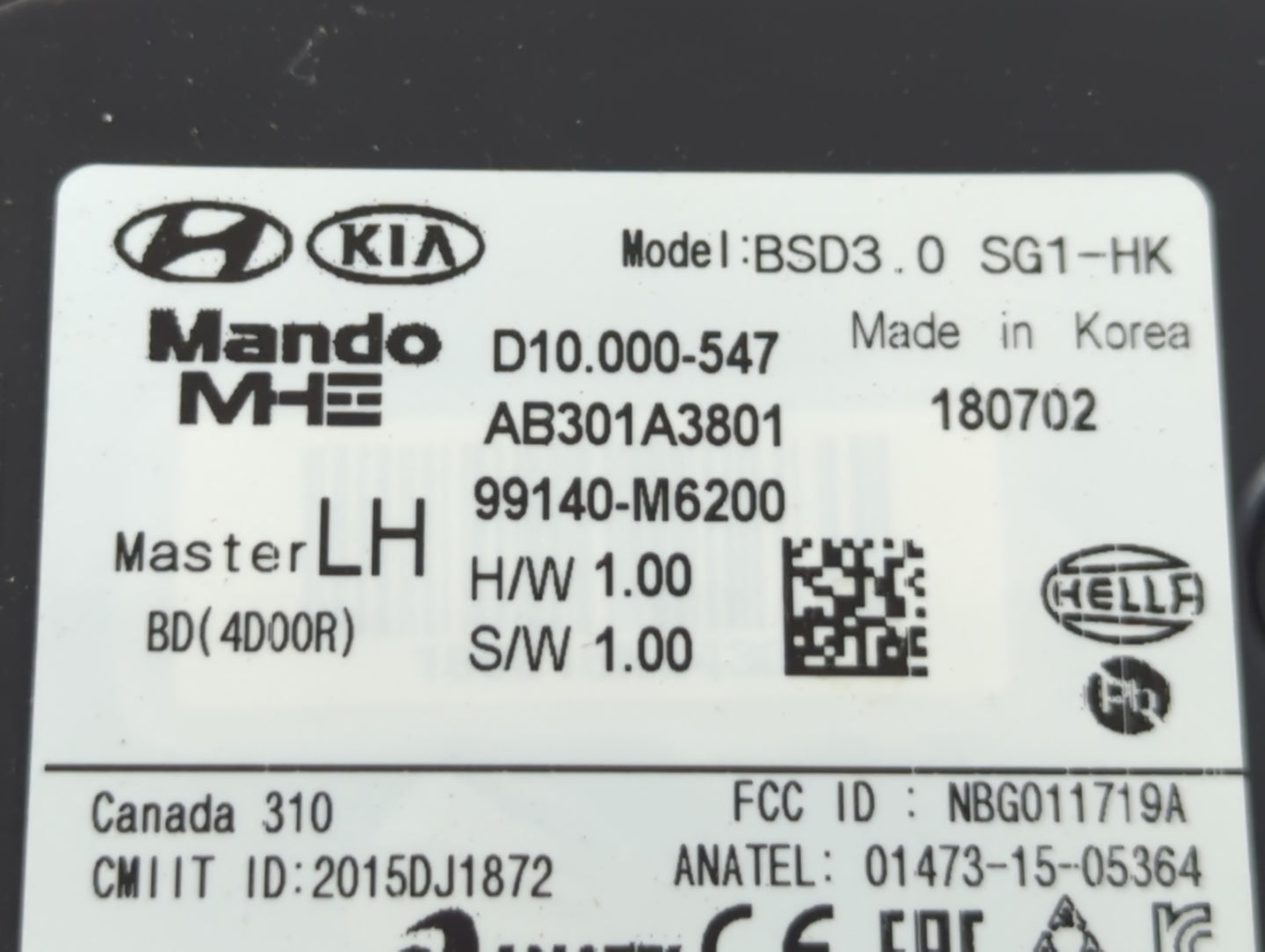 2019 Kia Forte BLIND SPORT RADAR - Oemusedautoparts1.com