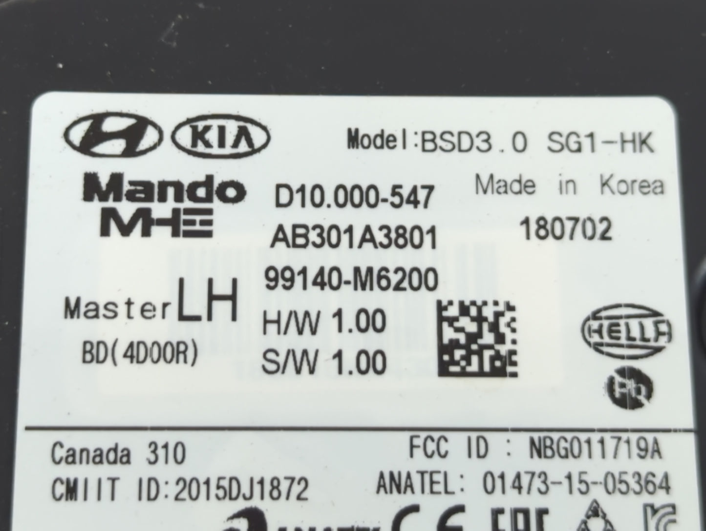 2019 Kia Forte BLIND SPORT RADAR - Oemusedautoparts1.com