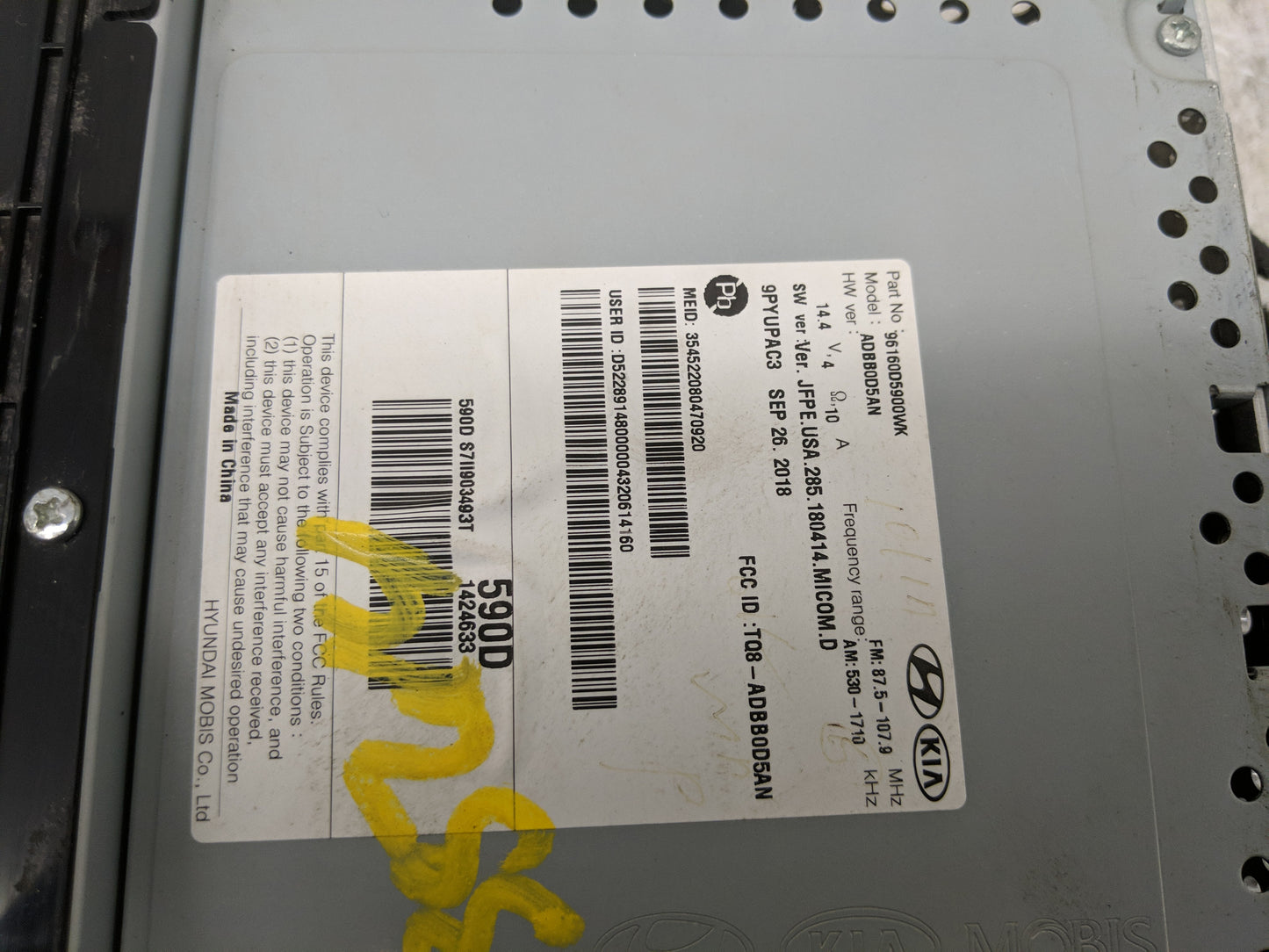 2019-2020 Kia Optima Radio AM FM Cd Player Receiver Replacement P/N:96160d5900wk Fits Fits 2019 2020 OEM Used Auto Parts - O