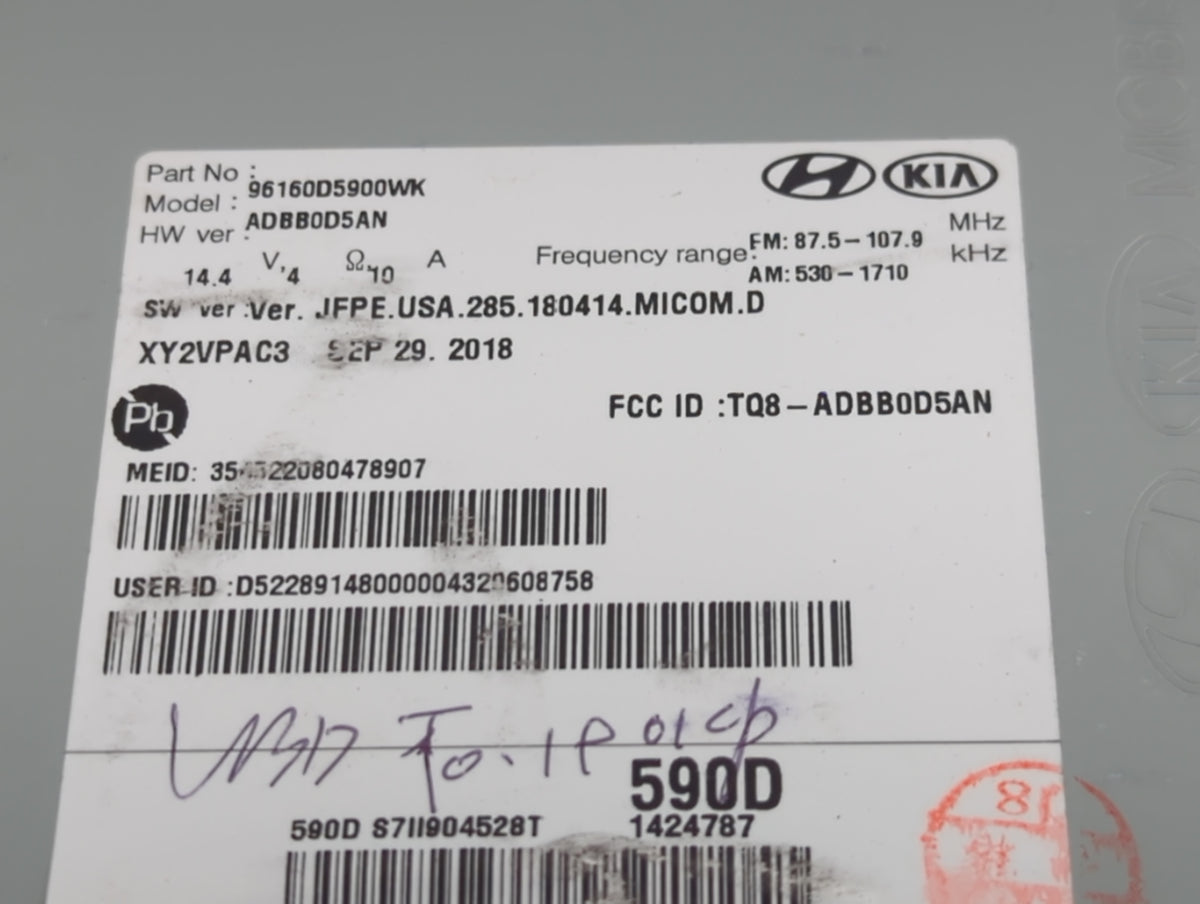 2019-2020 Kia Optima Radio AM FM Cd Player Receiver Replacement P/N:96160D5900WK 590D1424787 Fits Fits 2019 2020 OEM Used Au