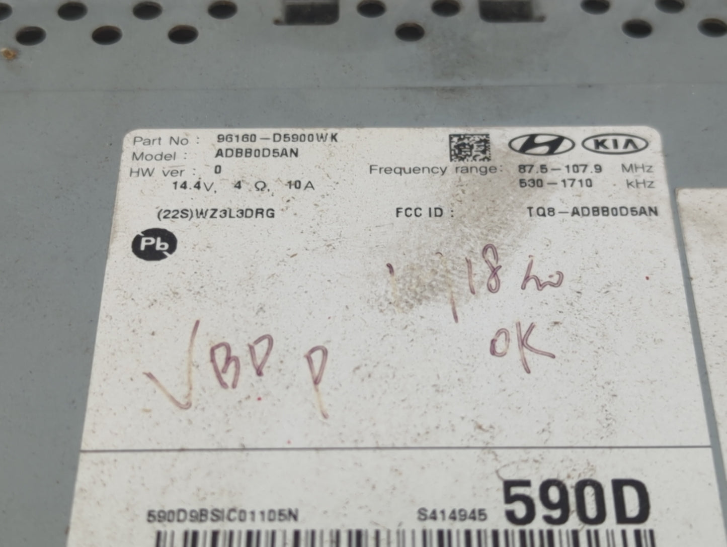 2017-2019 Kia Optima Radio AM FM Cd Player Receiver Replacement P/N:96160-D5900WK Fits Fits 2017 2018 2019 OEM Used Auto Par
