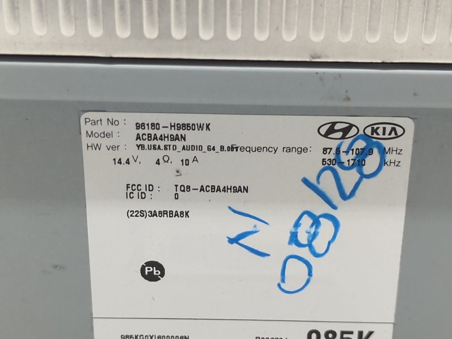 2018-2019 Kia Rio Radio AM FM Cd Player Receiver Replacement P/N:96180-H9850WK Fits Fits 2018 2019 OEM Used Auto Parts - Oem