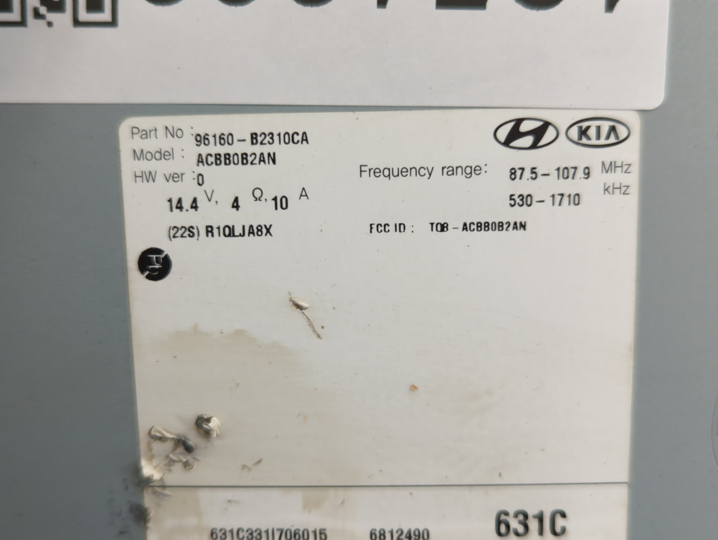 2017-2019 Kia Soul Radio AM FM Cd Player Receiver Replacement P/N:96160-B2310CA Fits Fits 2017 2018 2019 OEM Used Auto Parts