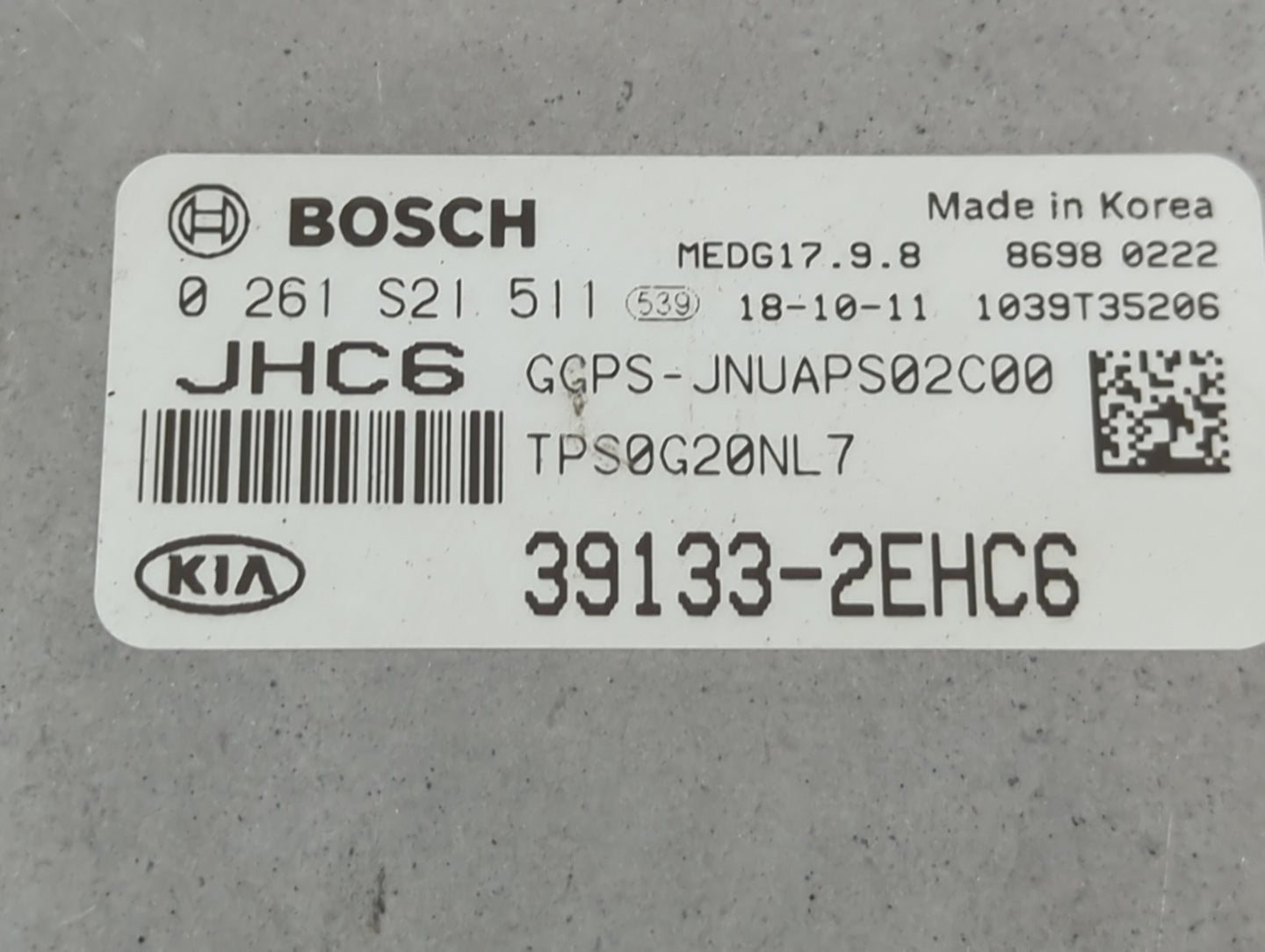 2019 Kia Soul PCM Engine Control Computer ECU ECM PCU OEM P/N:39133-2EHC6 0261S21511 Fits OEM Used Auto Parts - Oemusedautop