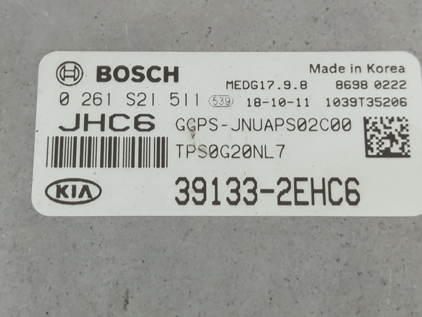 2019 Kia Soul PCM Engine Control Computer ECU ECM PCU OEM P/N:39133-2EHC6 0261S21511 Fits OEM Used Auto Parts - Oemusedautop