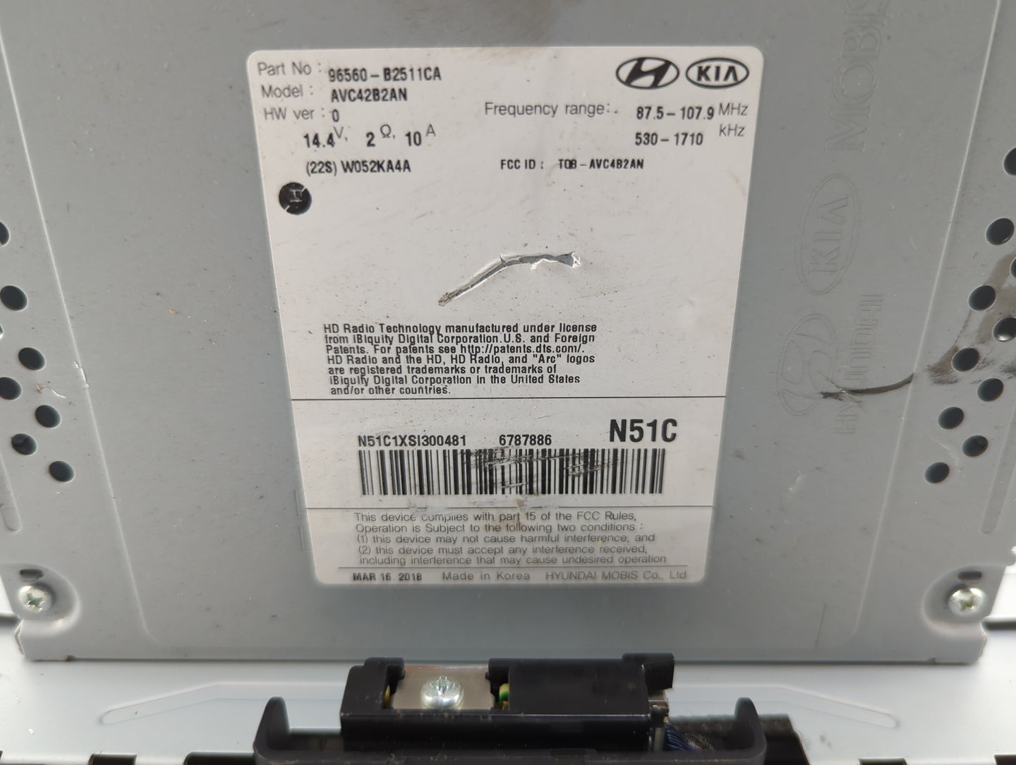2018-2019 Kia Soul Radio AM FM Cd Player Receiver Replacement P/N:96560-B2511CA AVC42B2AN, TQB-AVC4B2AN Fits Fits 2018 2019 